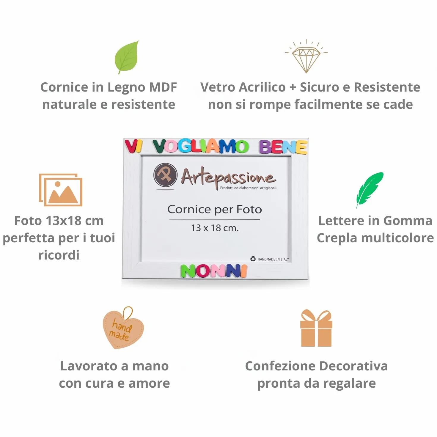 Regalo Nonni Cornice Foto 13x18 Bianca Legno Scritta Vi Vogliamo Bene Nonni Idea Regalo Compleanno Portafoto Appoggiare Appendere