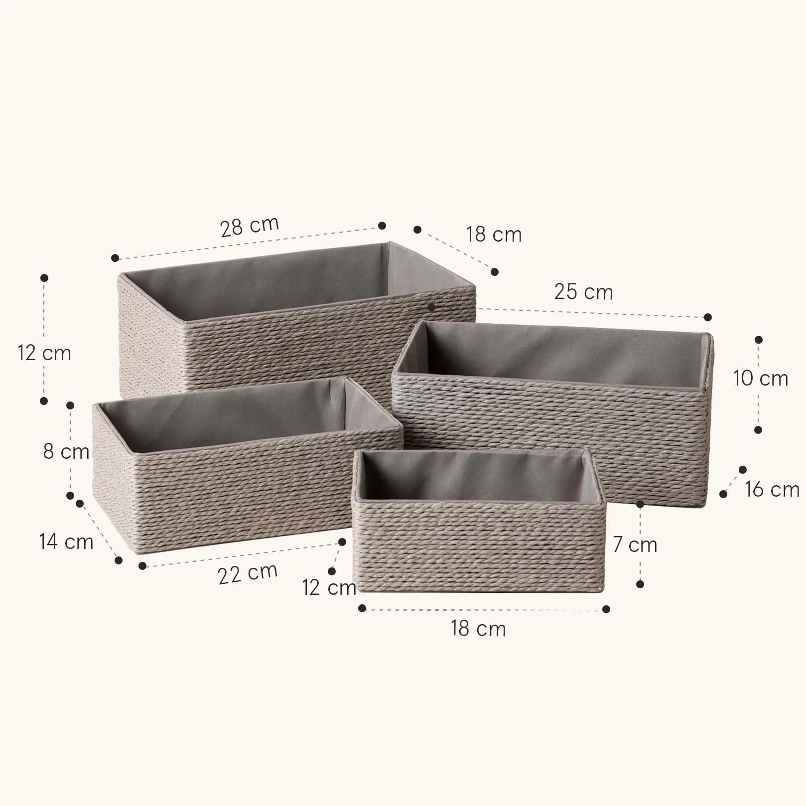 LJM Cesti Organizzatori Set di 4 per Armadi e Cassetti Grigio Contenitori a Cubo Impilabili per la Casa e l’Ufficio Contenitore Cosmetico Scrivania