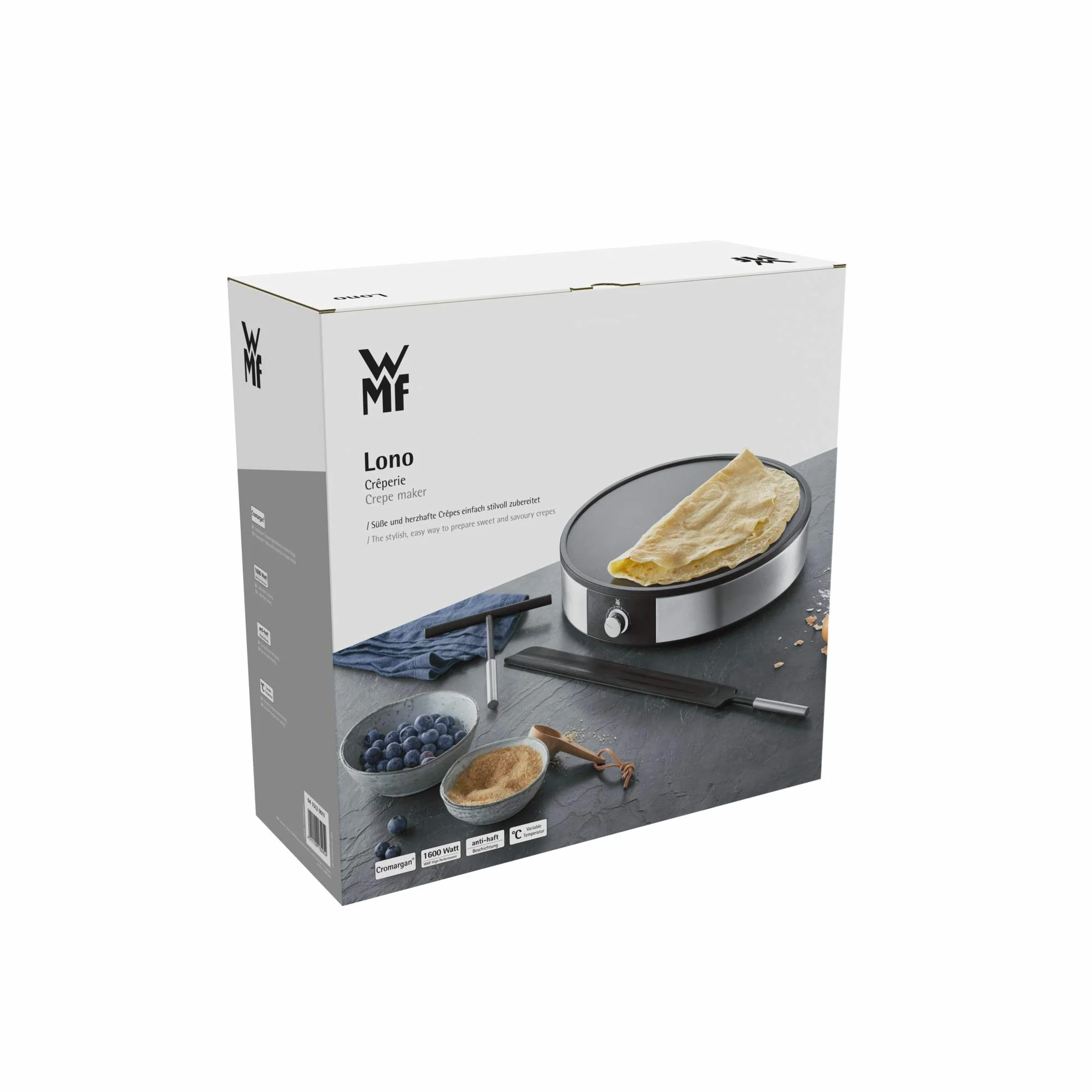 WMF Lono Crepes Maker Creperie con paletta e distributore di impasto, 1600 W, Ø 33 cm, crepes maker, frittelle antiaderente