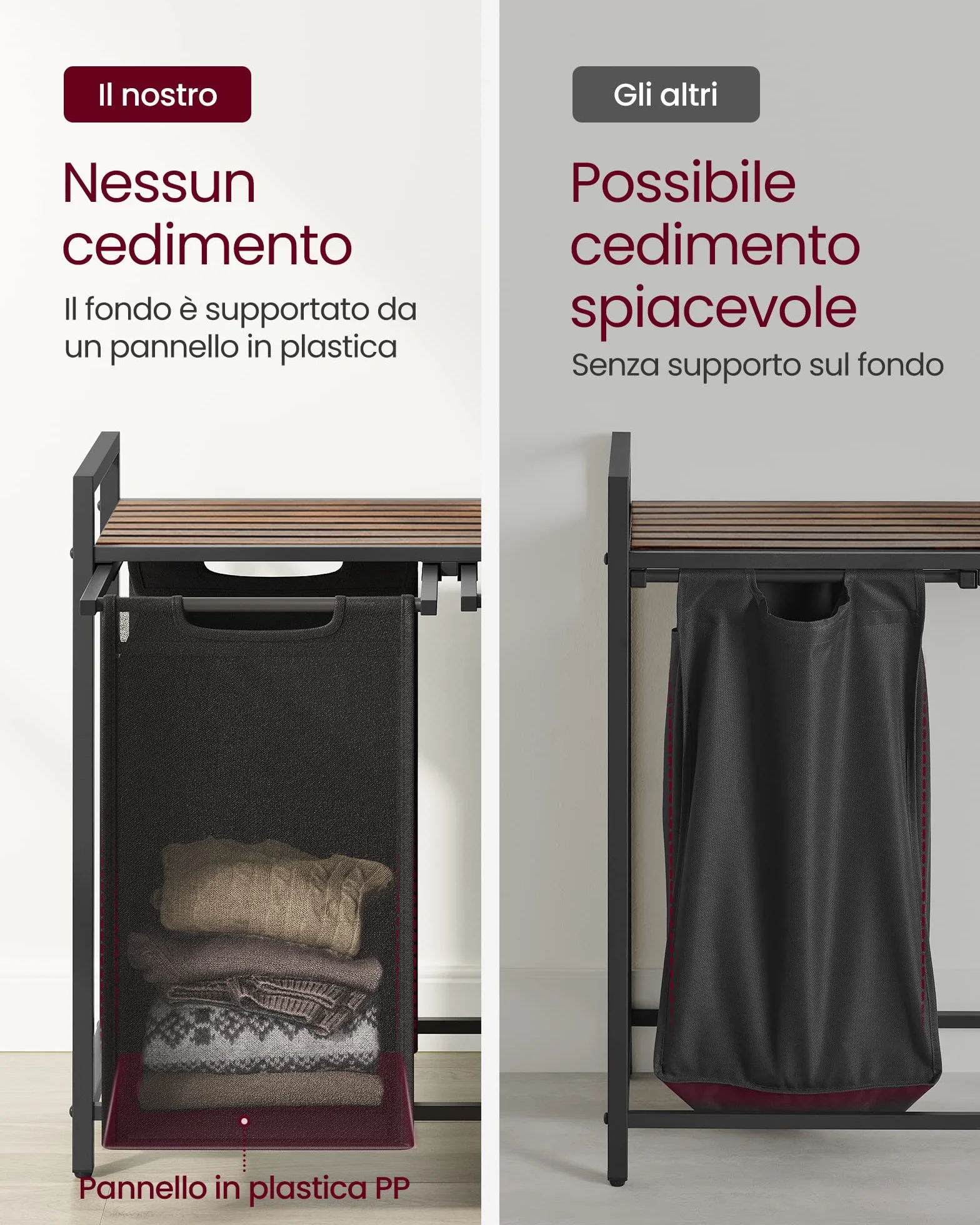 VASAGLE Cesto Portabiancheria, Porta Biancheria, 2 Sacchi in Tessuto Rimovibili, Piano d’Appoggio, Metallo, 2 x 46 L, 73 x 33 x 72 cm, Nero Inchiostro e Marrone Vintage BLH201B01