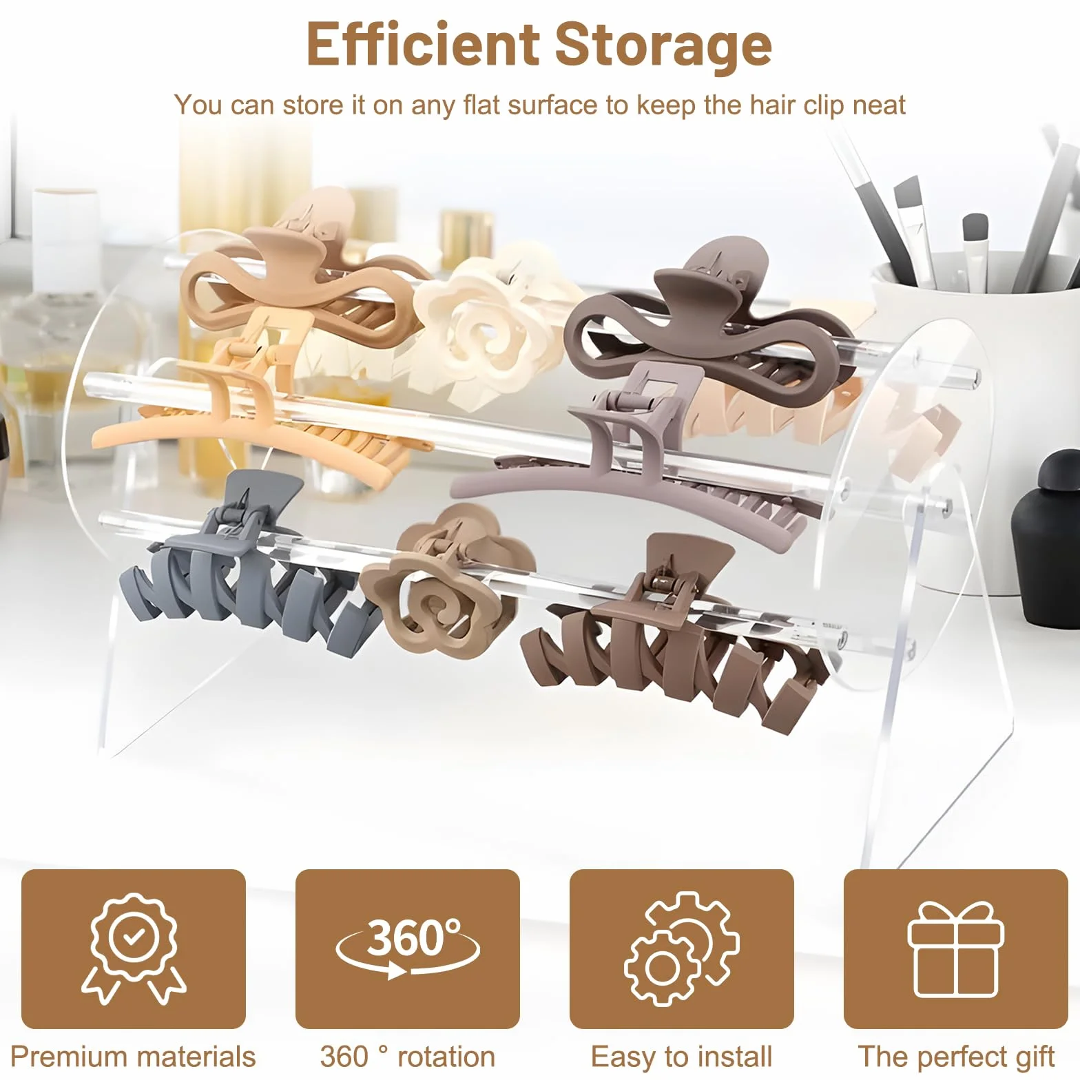 Organizer Girevole 360° per Accessori Capelli in Acrilico – Porta Cerchietti e Mollette