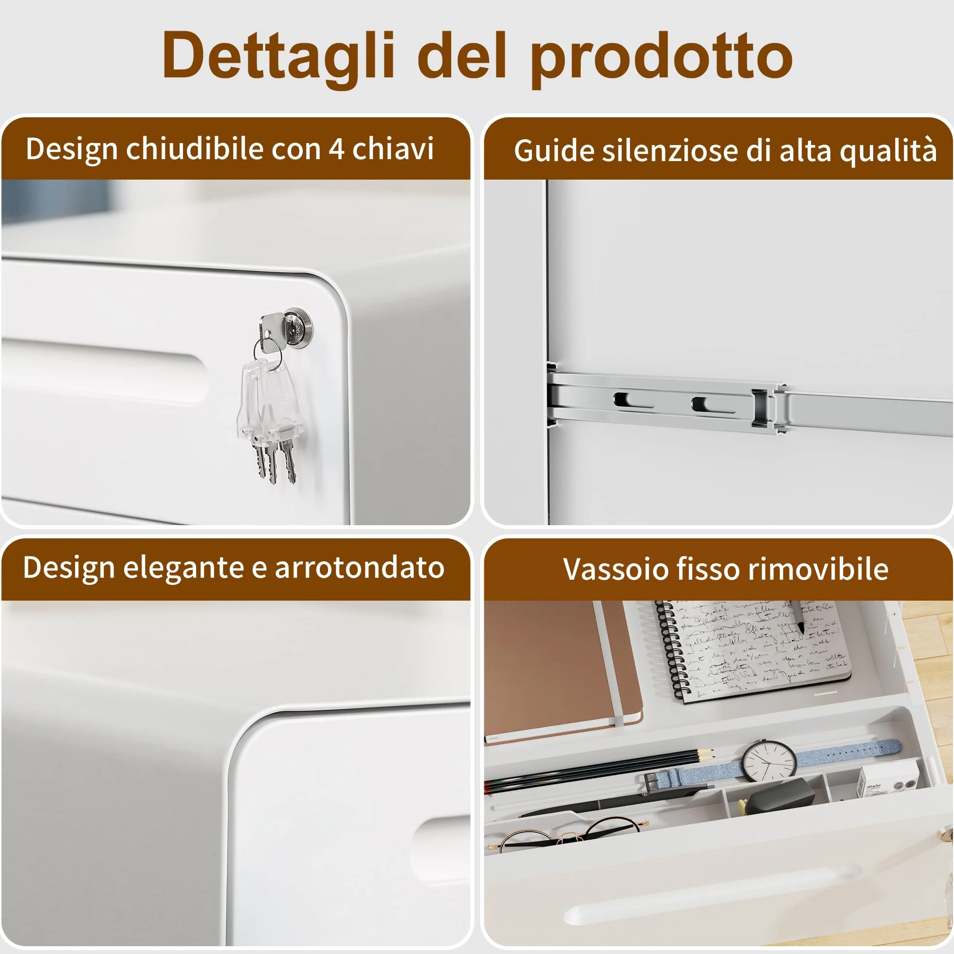 Cassettiera Scrivania Mobile in Acciaio con Serratura 3 Cassetti 46x40x50 cm Bianco