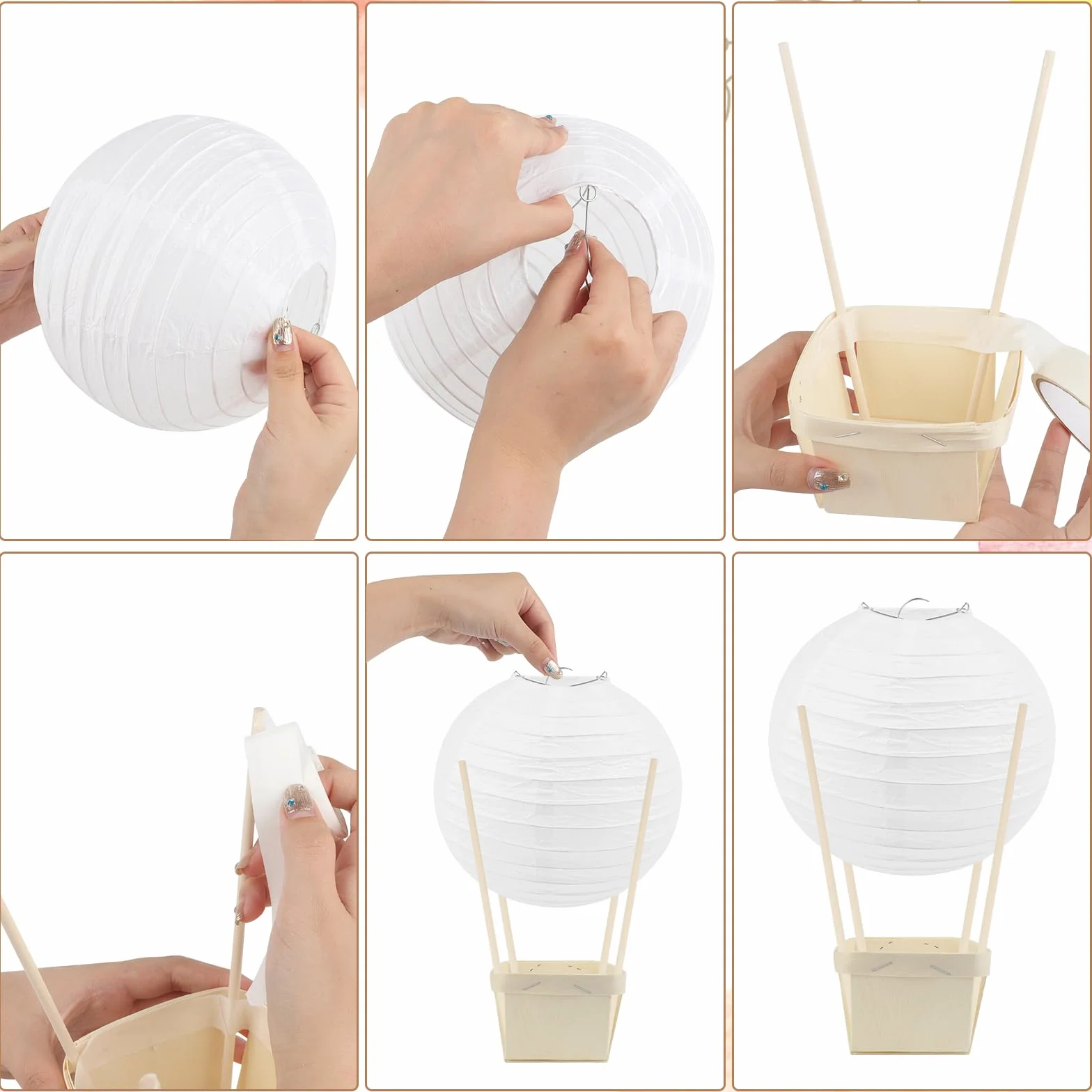 Lanterne di Carta per Palloncini ad Aria Calda DIY Scatole di Legno con Bastoncini Decorazione Festa Compleanno Natale (Bianco)