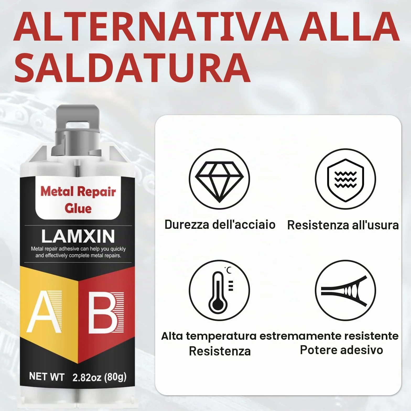 240g Colla Metallo, Impermeabile e Resistente al Calore Colla Per Metalli, Per Metallo Extra Forte Per la Metalli, Saldatura di Acciaio Inossidabile, Lega di Alluminio, Rame