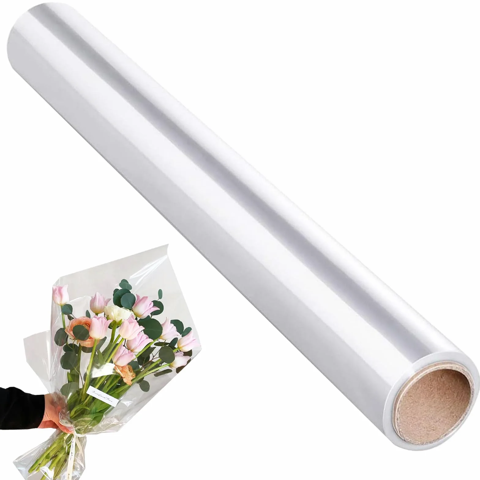 Carta Trasparente per Confezioni，40 cm x 30 m Cellophane per imballaggio Cellophane carta da regalo，per Fiori, Regali, Cesti, Imballaggi Artistici (Trasparente)