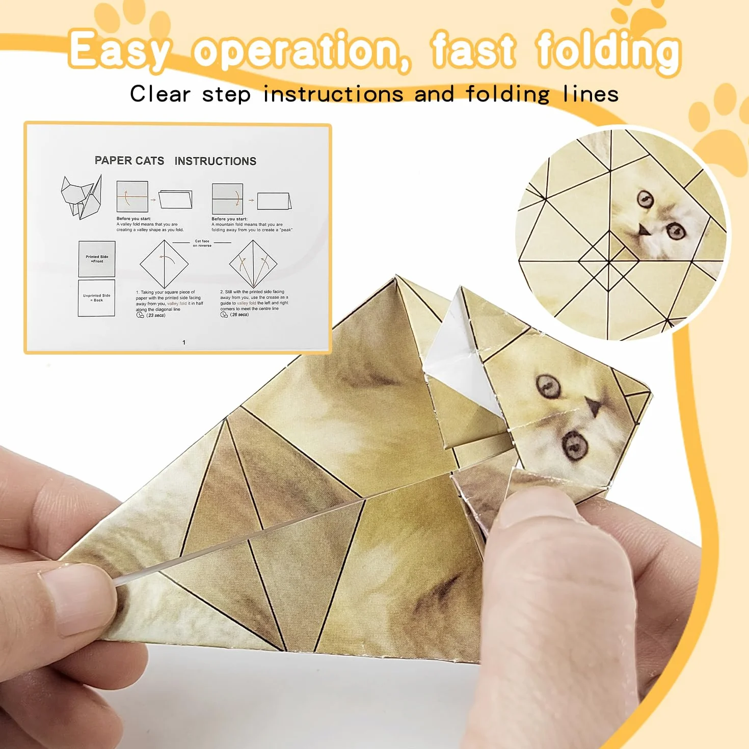 50 fogli di carta Cats origami, 12 x 12 cm, carta origami fai da te, linee di piegatura chiare, gatti di origami 3D, facili da piegare, ideali per appassionati di bricolage e artisti