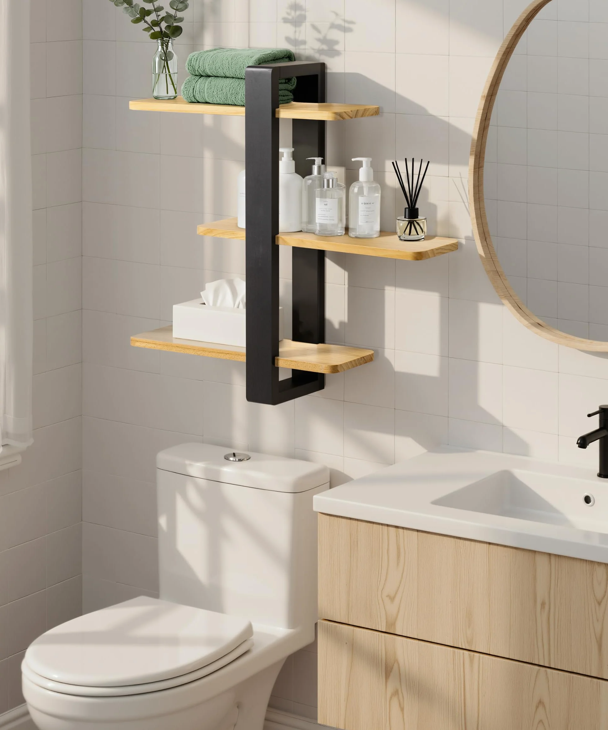 SUMGAR Mensole Sospese in Legno, Mensole Galleggianti, Mensole a Parete più Grandi, Pratici Scaffali Decorativi in Legno Massiccio per Soggiorno Camera da Letto, Ripiani Rimovibili, 50x58cm