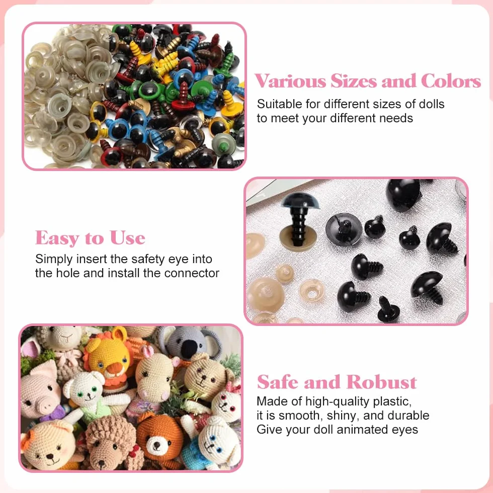 915 Pezzi Occhi di Sicurezza per Amigurumi 6-14 MM,Occhi e Naso per Uncinetto,Occhio Plastica per Pupazzi con Rondelle,Safety Eyes,Occhio Bambola per Lavoretti Colorati per Peluche Fai Da Te