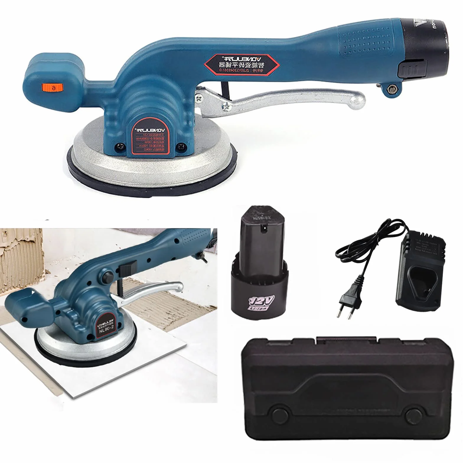 Macchina per piastrelle da 12 V a batteria con ventosa per piastrelle, aspiratore a vuoto per la posa di piastrelle e piastrelle da parete con 2 batterie