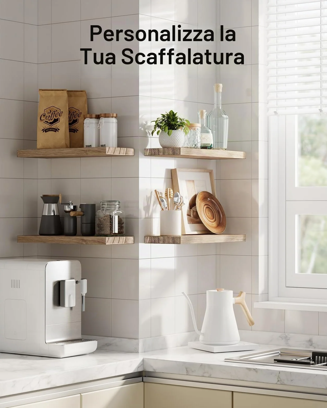 Pipishell Mensola da Muro, Mensola da Parete da 40 cm, mensole cucina in legno di Paulownia, mensole in legno set di 4 per bagno, camera da letto, ufficio, soggiorno, cucina, ecc. (marrone chiaro)