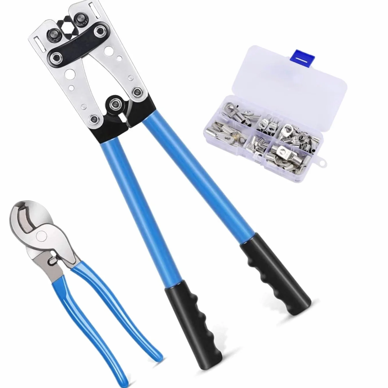 TOPWAY Pinza a Crimpare 6-50 mm² + 240 mm Tagliacavi + 60 PCs kit di Terminali per Cavi, Strumento di Crimpatura Elettricisti per Terminali per Cavi per CU AL Terminale 4164346