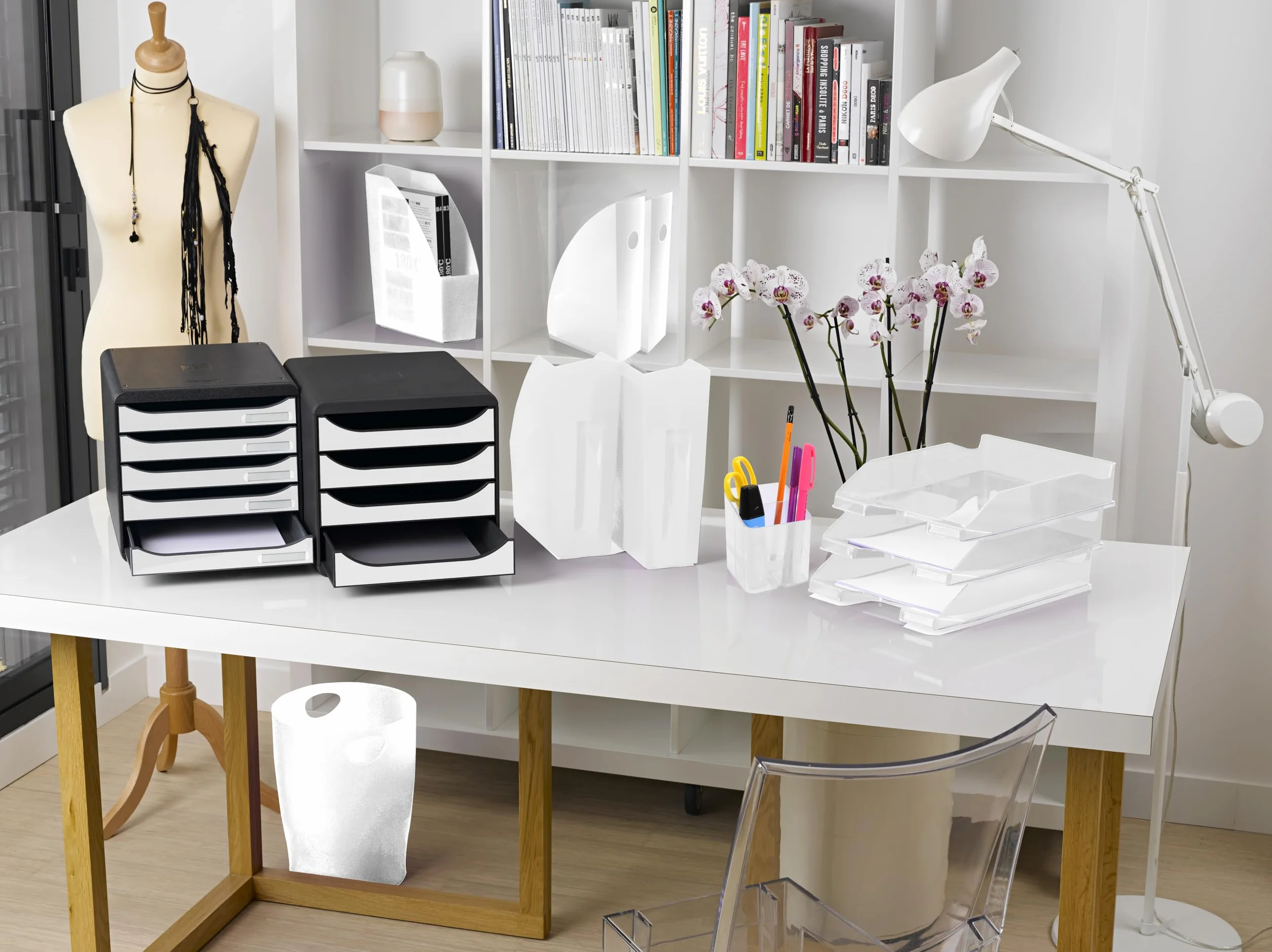 Exacompta ECOBIN 45313D - Cestino per la spazzatura con manici, 15 litri, elegante e robusto, colore: Bianco