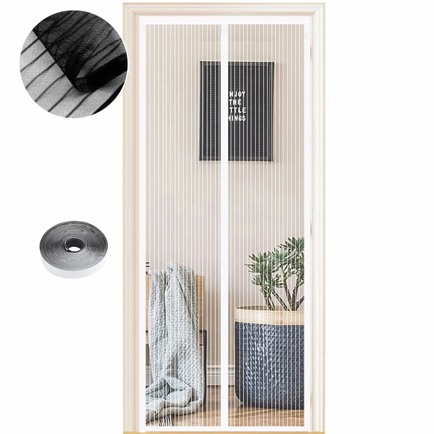 Zanzariera Magnetica per Porte 120 x 230 cm, Tenda Magnetica Zanzariera Porta, Nessun Attrezzo Richiesto, Facile da Installare, Adatto a Bambini e Animali Domestici, Strisce Bianche