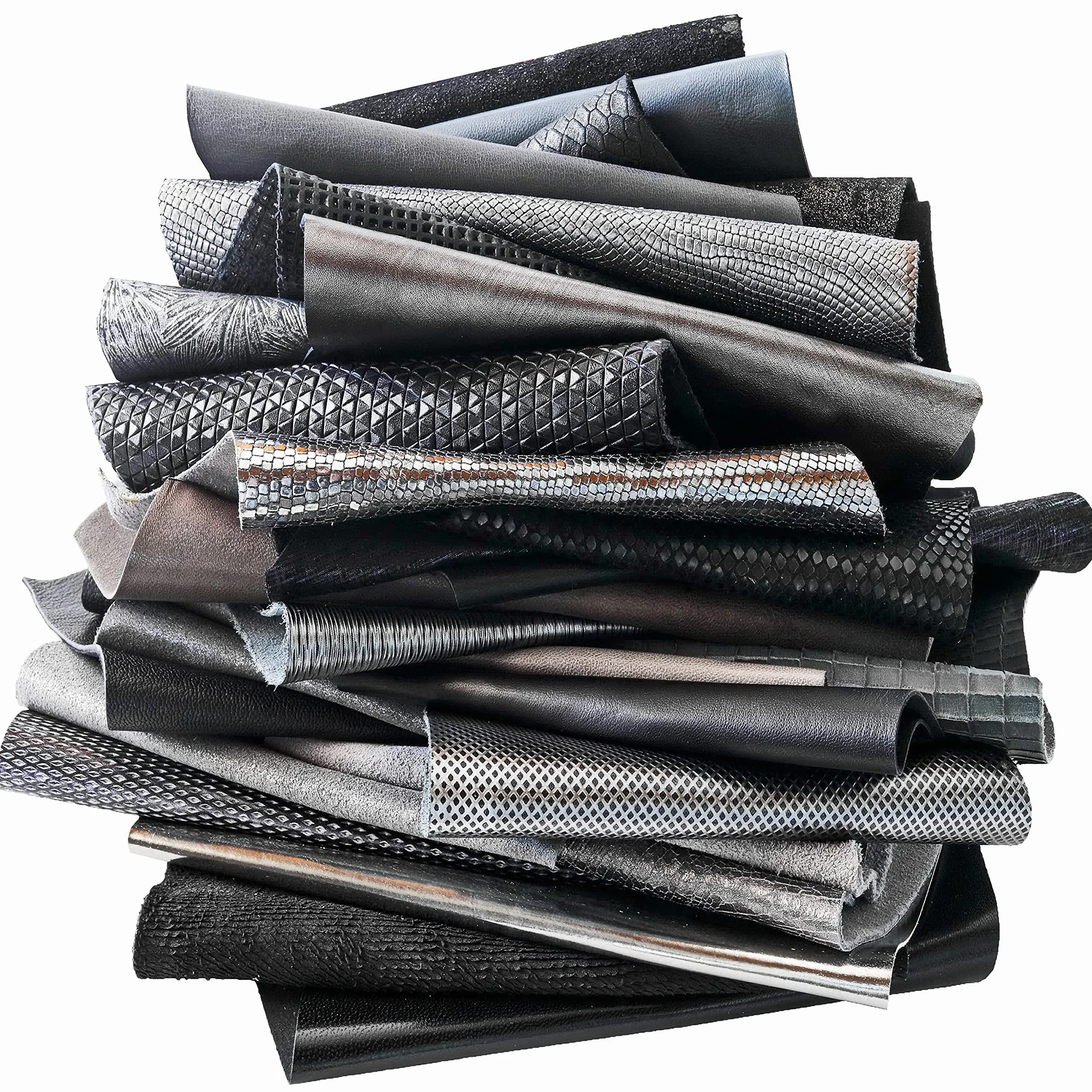 LA GARZARARA Sacchetto Esclusivo di Ritagli Premium di Pelle Miste 0,500 kg 15x10 Cm Assortimento Casuale Nero Grigio