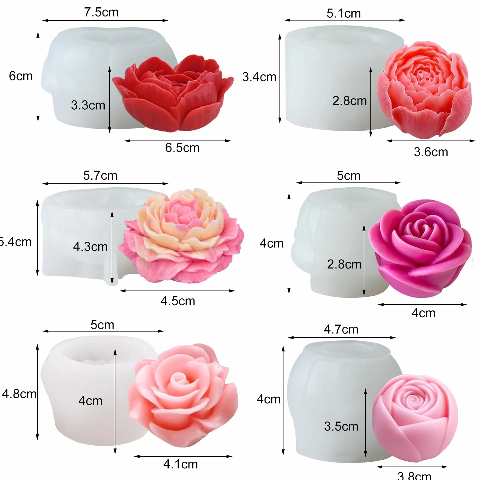 Stampi per Candele In Silicone, 6 Pezzi stampo candele stampi In silicone Per Fiori,Fiore Di Fondente Stampo a Forma,Silicone Per Fiori di Rose per Torta Cioccolato Sapone Candela Ice Cube