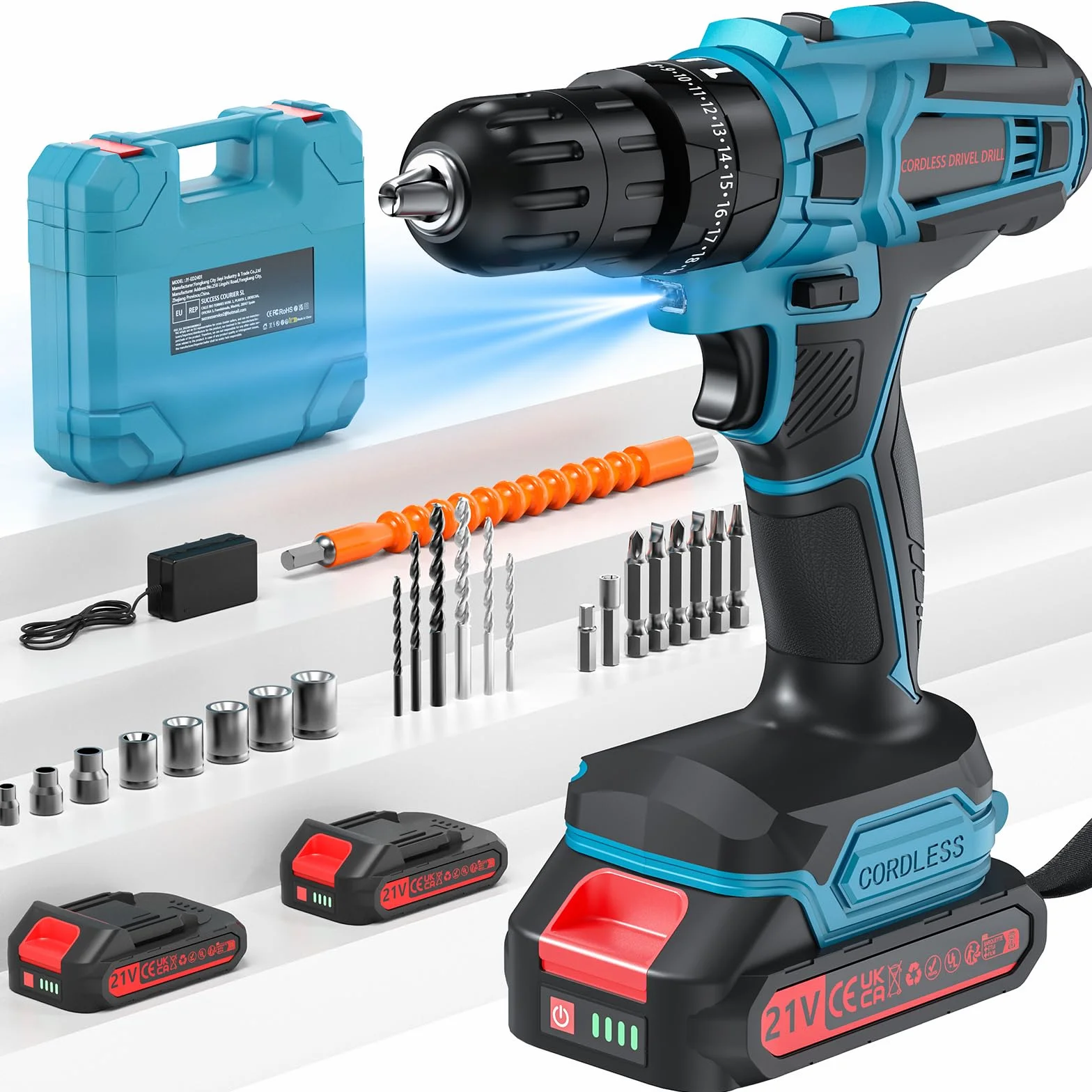 ENRIPRT Trapano Avvitatore Batteria 21V, 45Nm Max Avvitatore Batteria con 2 Batterie 2.0Ah, 25+3 Impostazione Coppia,2 Velocità,LED Luce, Avvitatore Elettrico per Riparazione, Fai da te