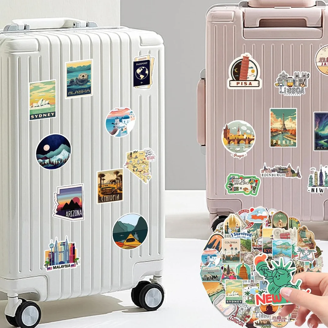 Set di 100 adesivi di famose città del mondo con attrazioni turistiche, in vinile, impermeabili Stickers Aesthetic per Diario di Viaggio da Compilare, Album scrapbooking stickers journaling