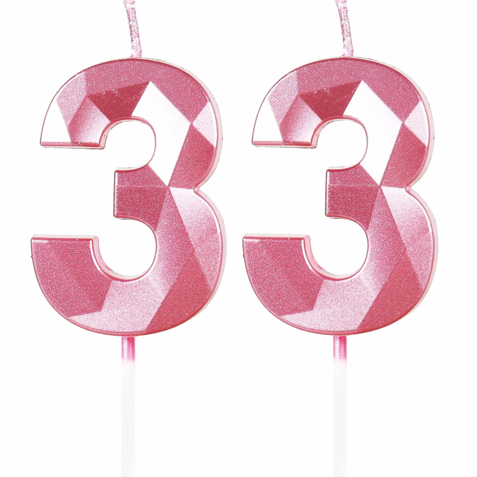 Candele per Torta Numero 33 Rosa, Candele Compleanno 33 Anni, Decorazione Torta Festa