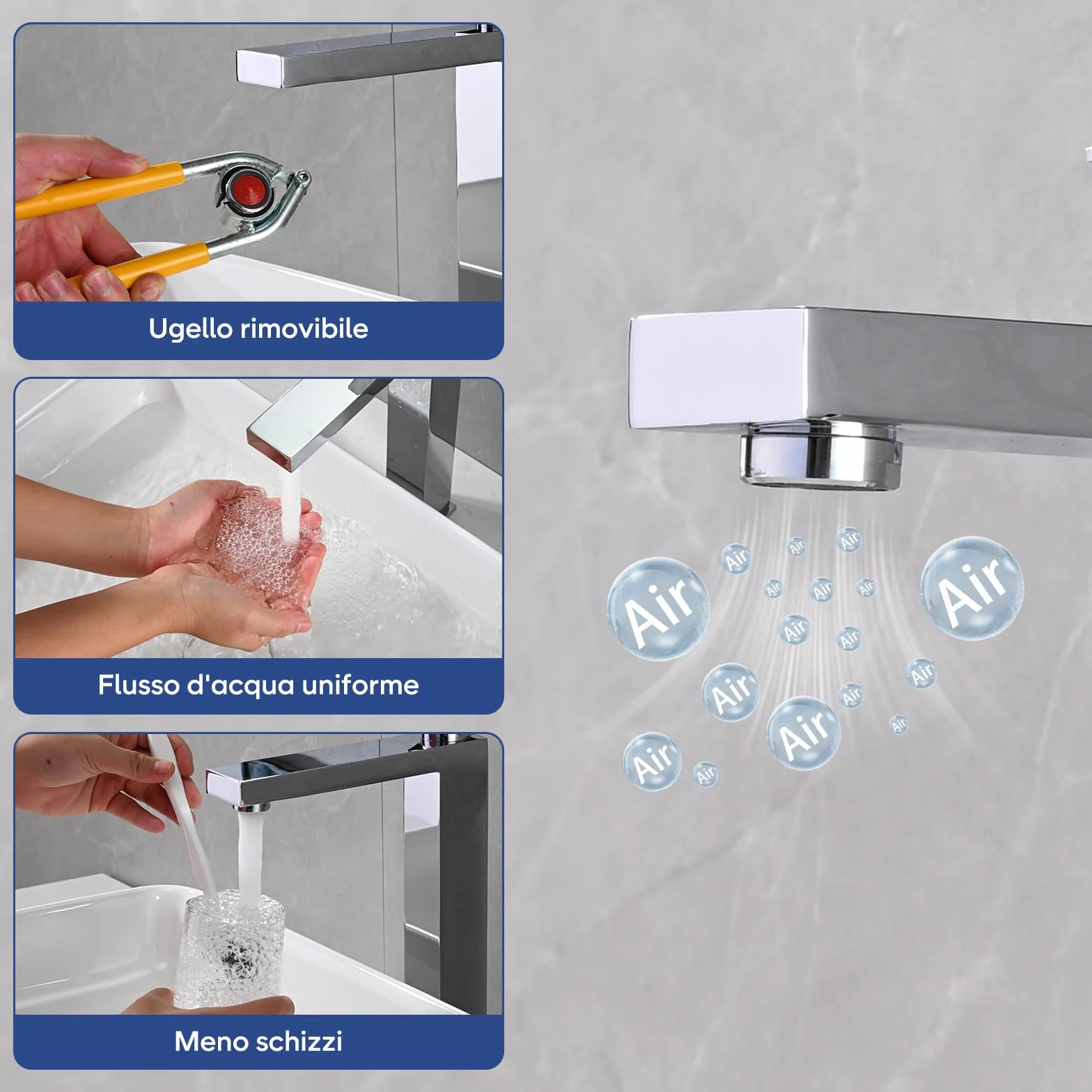 Rubinetto da Bagno Cromato, Miscelatore Lavabo Alto, Rubinetto Lavabo per Bagno, Miscelatore Acqua Calda e Fredda Regolabile, Acciaio Inossidabile (Argento)