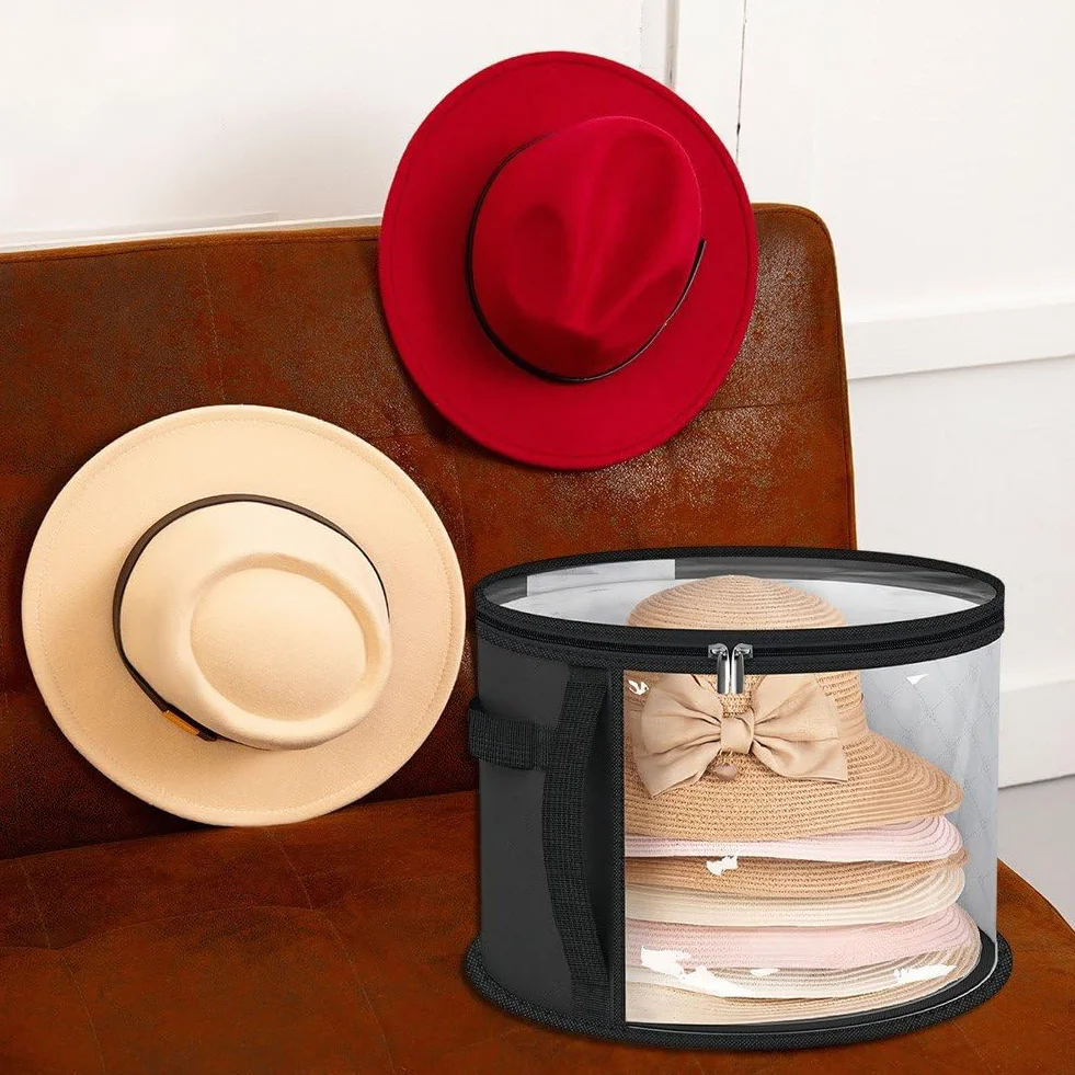 Scatola per Cappelli, Scatola Portaoggetti per Cappelli, Contenitore per Borse Organizer per Cappelli Rotondi 2 Pezzi, Scatole per Cappelli Viaggio, Organizzatore Pieghevole