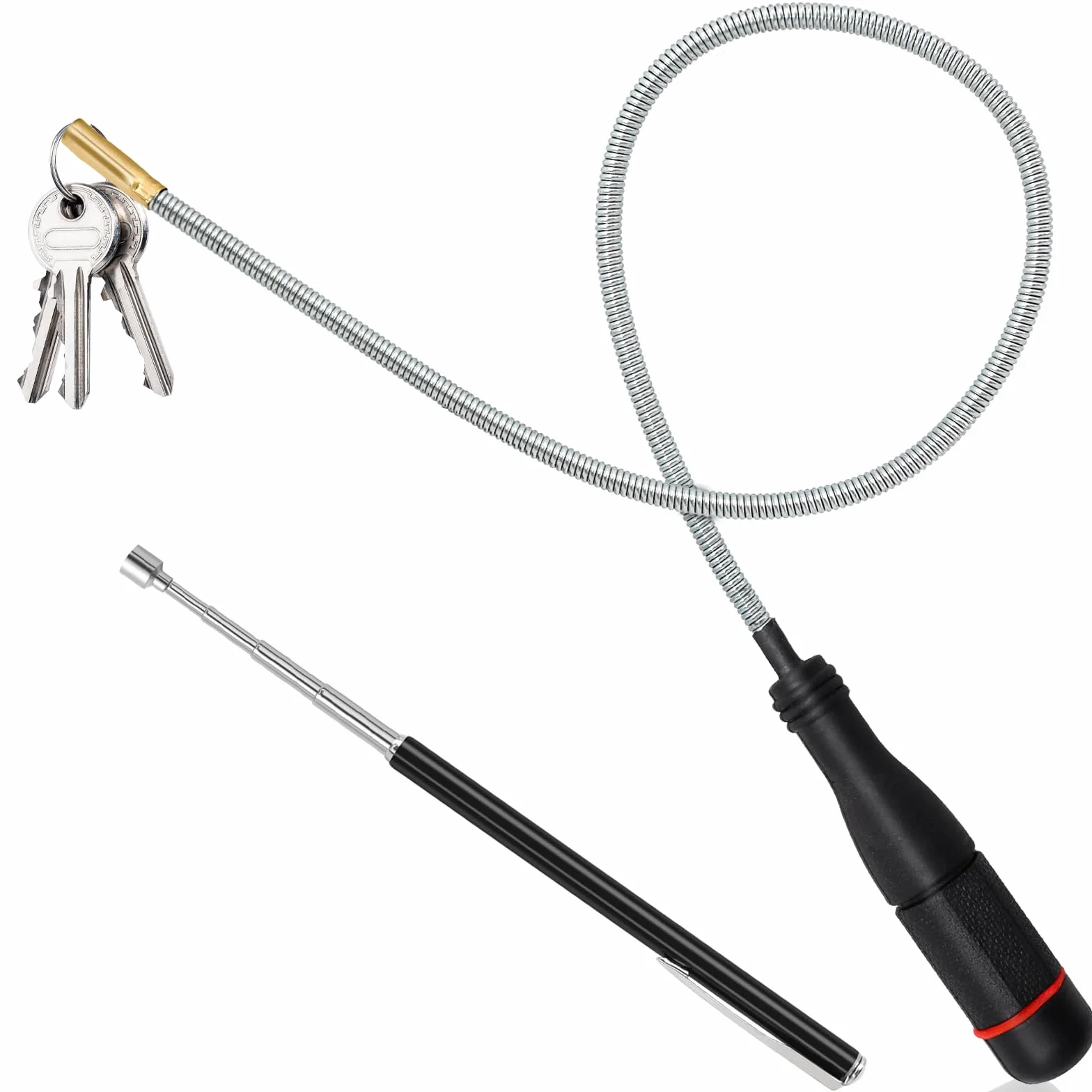 1 Calamita Telescopica (55cm) + 1 Asta Magnetica Flessibile e Curva (55cm), Calamita Flessibile Officina, Può Raccogliere Negli Interstizi viti, Chiavi e Altre Piccole Parti