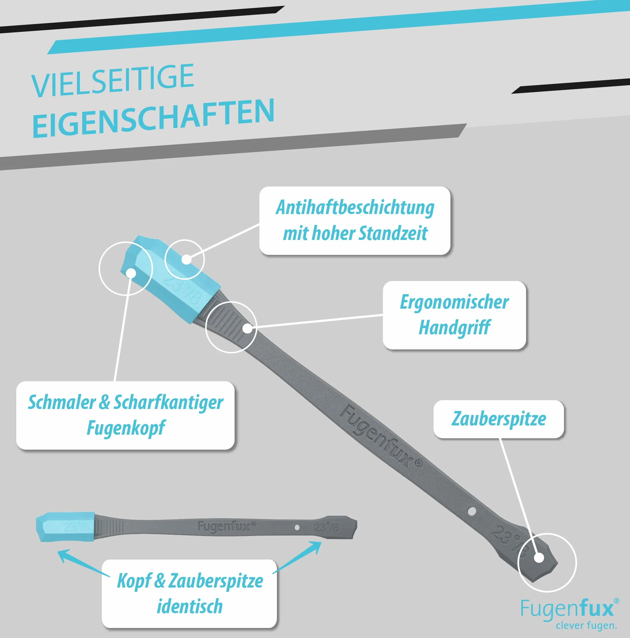 FUGENFUX® G&A 23° vetro e giunti di collegamento, estrattore per fughe piatte, set da 2 con dimensioni da 8 mm e 10 mm, punta magica rivoluzionaria per punti stretti