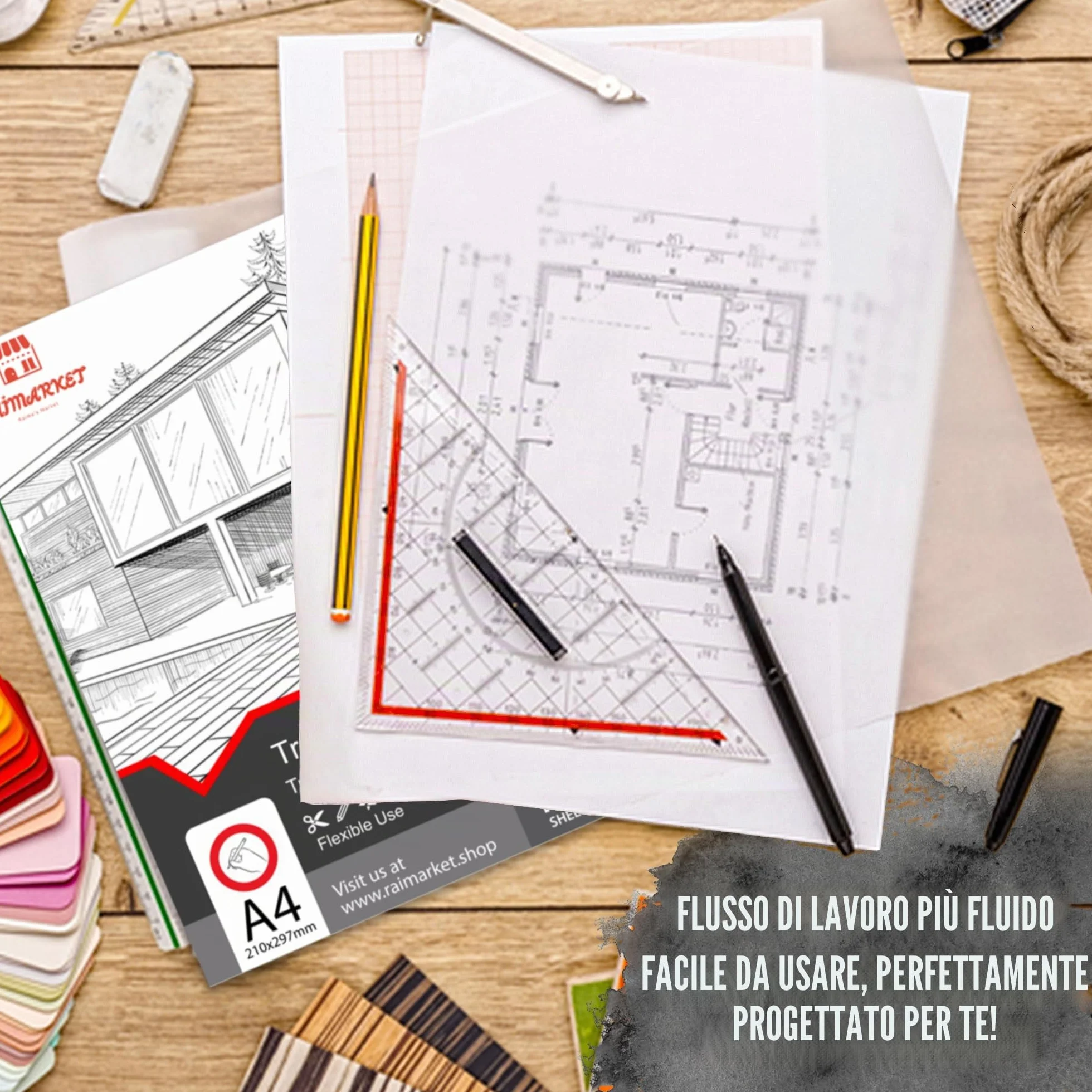RAIMARKET Carta da Ricalco Premium - Fogli Trasparenti per Disegni Tecnici, Schizzi e Progetti Architettonici