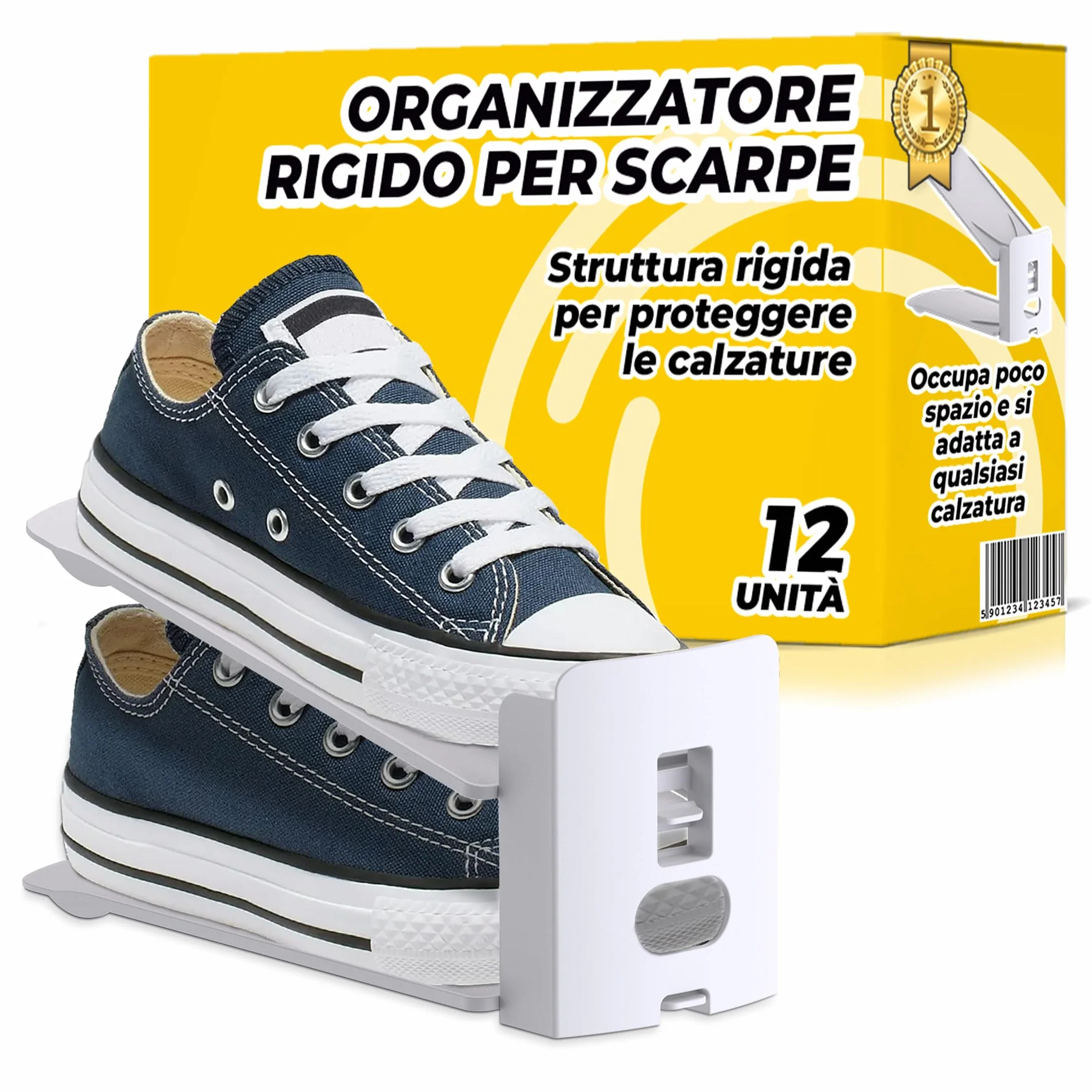 Organizer Scarpe Salvaspazio Regolabile per Armadio Raddoppia la Capacità della Scarpiera Facilmente Set da 12 Pezzi Colore Bianco