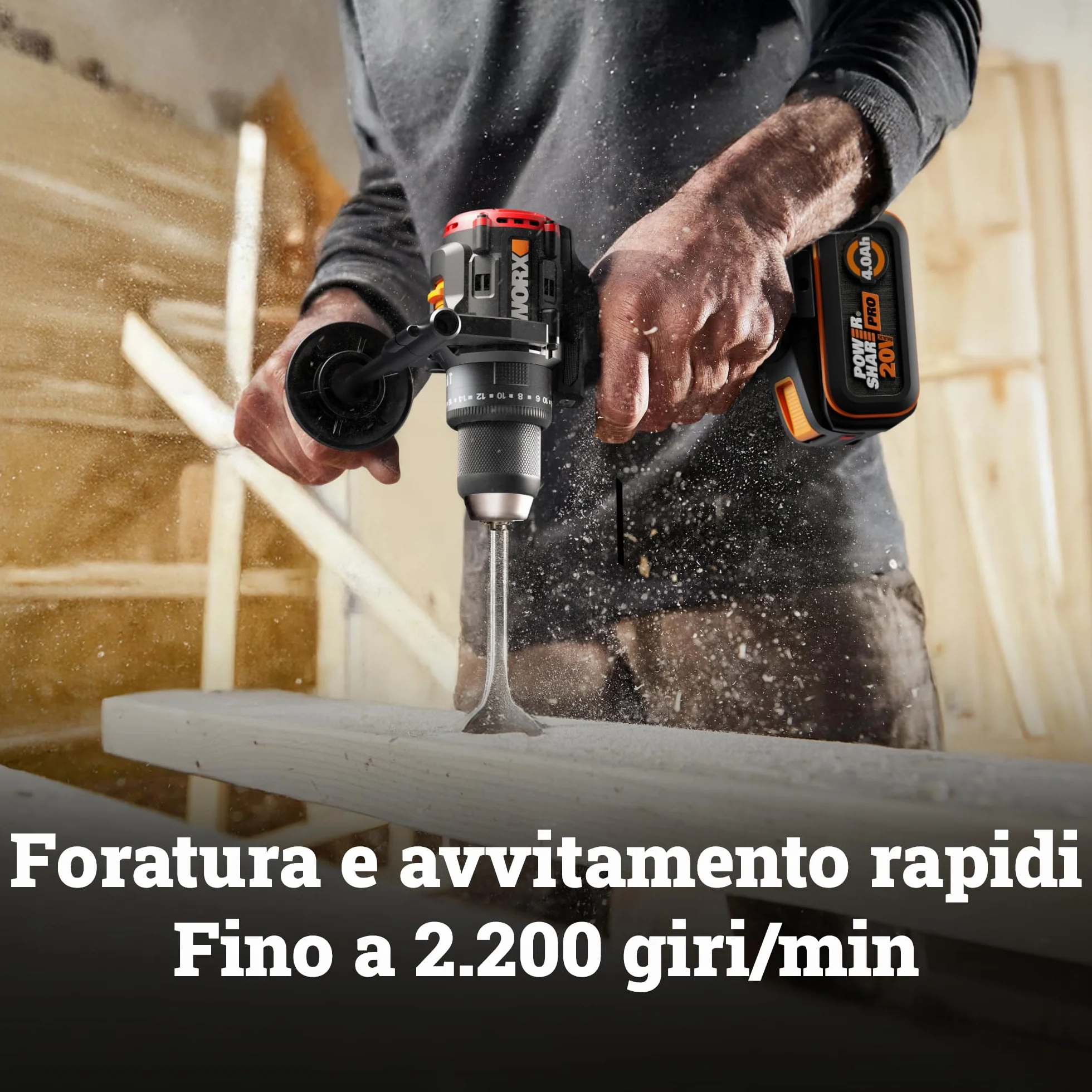 WORX WX356.9 - Trapano avvitatore a percussione a batteria, 20 V, coppia 85 Nm, motore brushless, compatto e leggero, foratura e viti rapide, senza batteria e caricatore