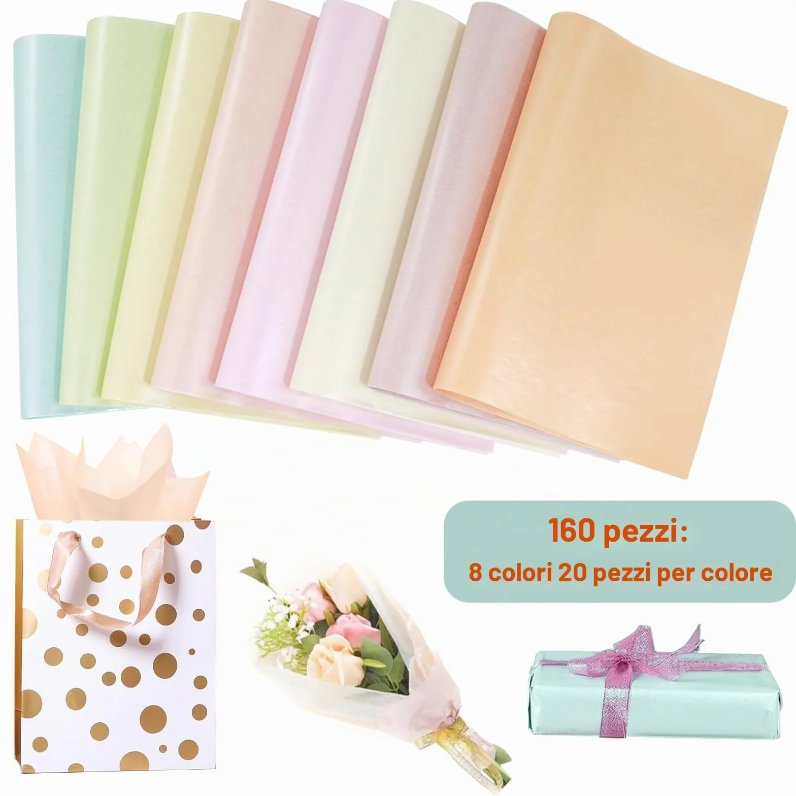 Carta Velina Metallizzata 160 Fogli 21x30 cm per Artigianato Decorazione