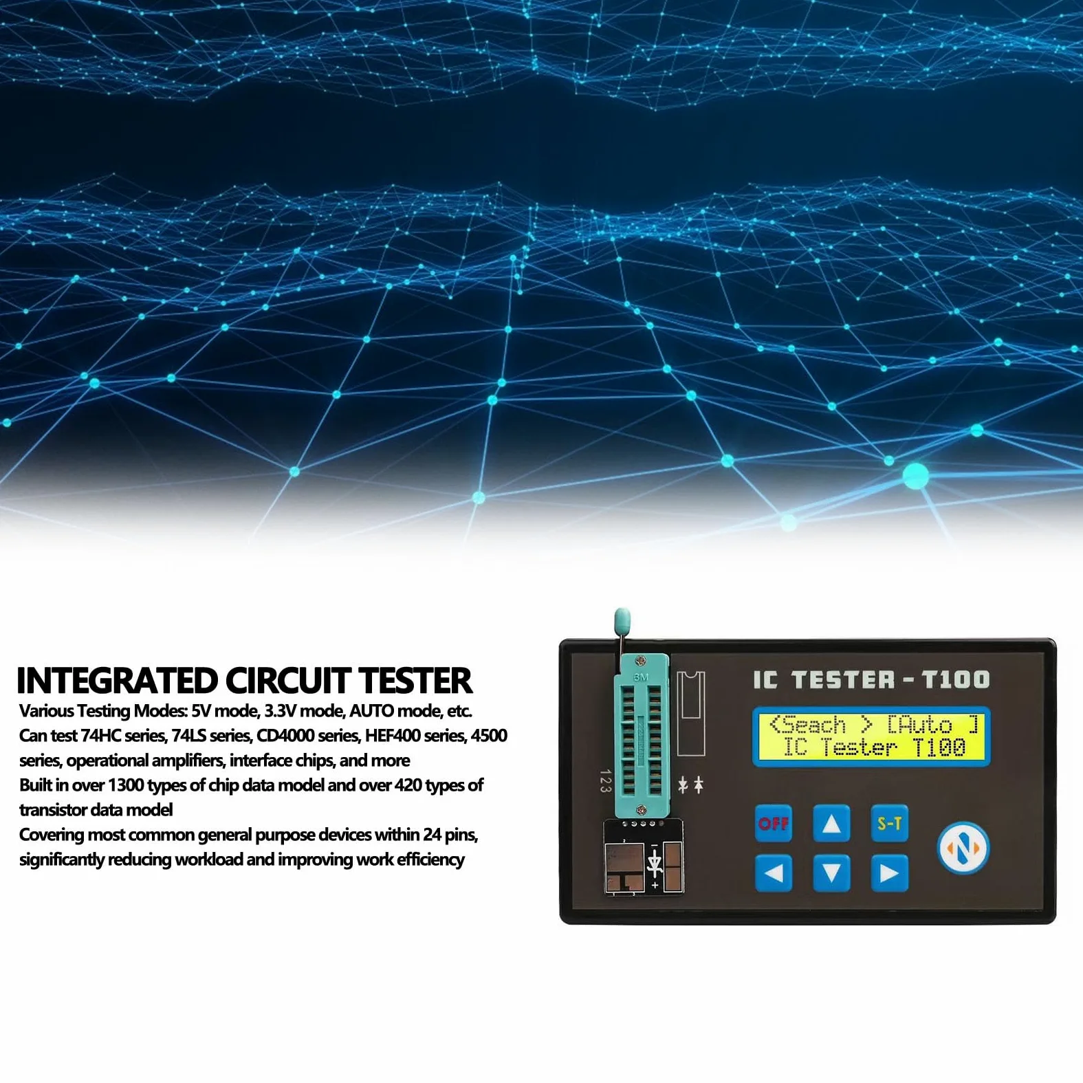Tester per Circuiti Integrati, Misuratore di Transistor, Tester per Chip IC, con modalità AUTO 5V 3.3V per Optoaccoppiatori Serie 74HC 74LS CD4000 4500.