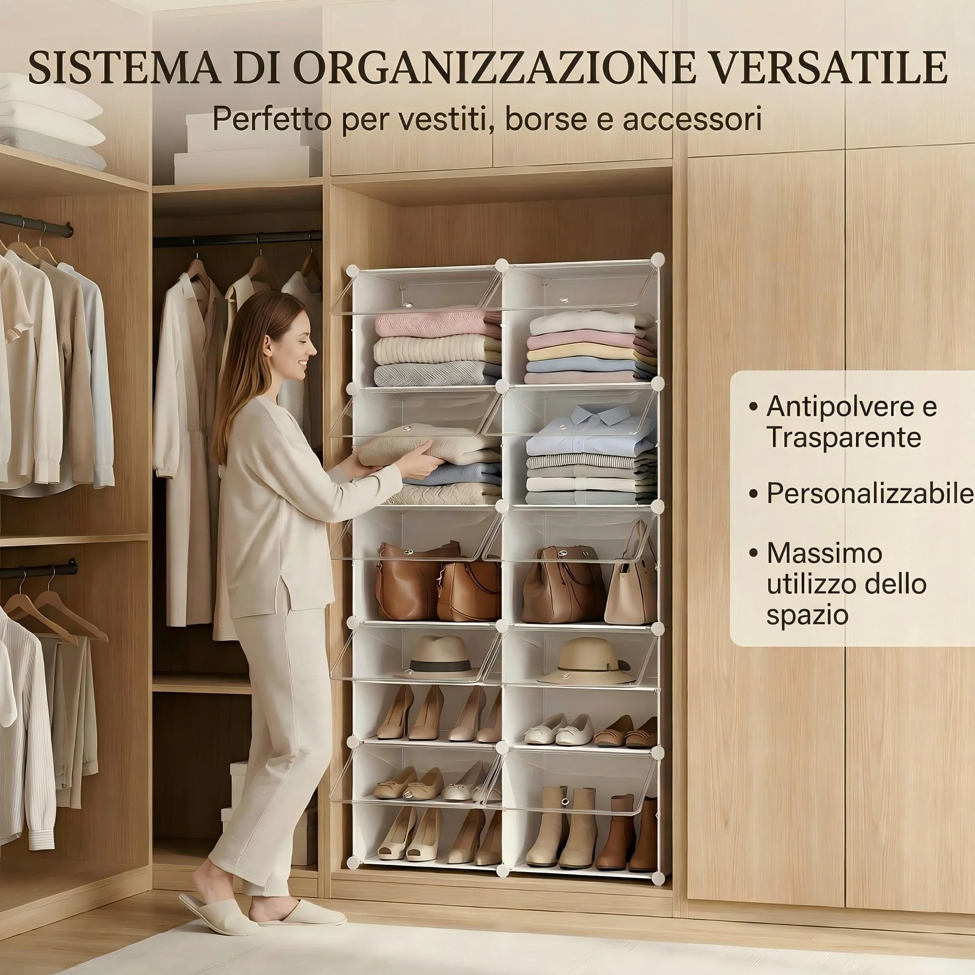 Scarpiera salvaspazio slim alta e stretta a 10 livelli con porta, scarpiera modulare in plastica chiusa bianca, mobile per scarpe ingresso fai da te per corridoio camera da letto