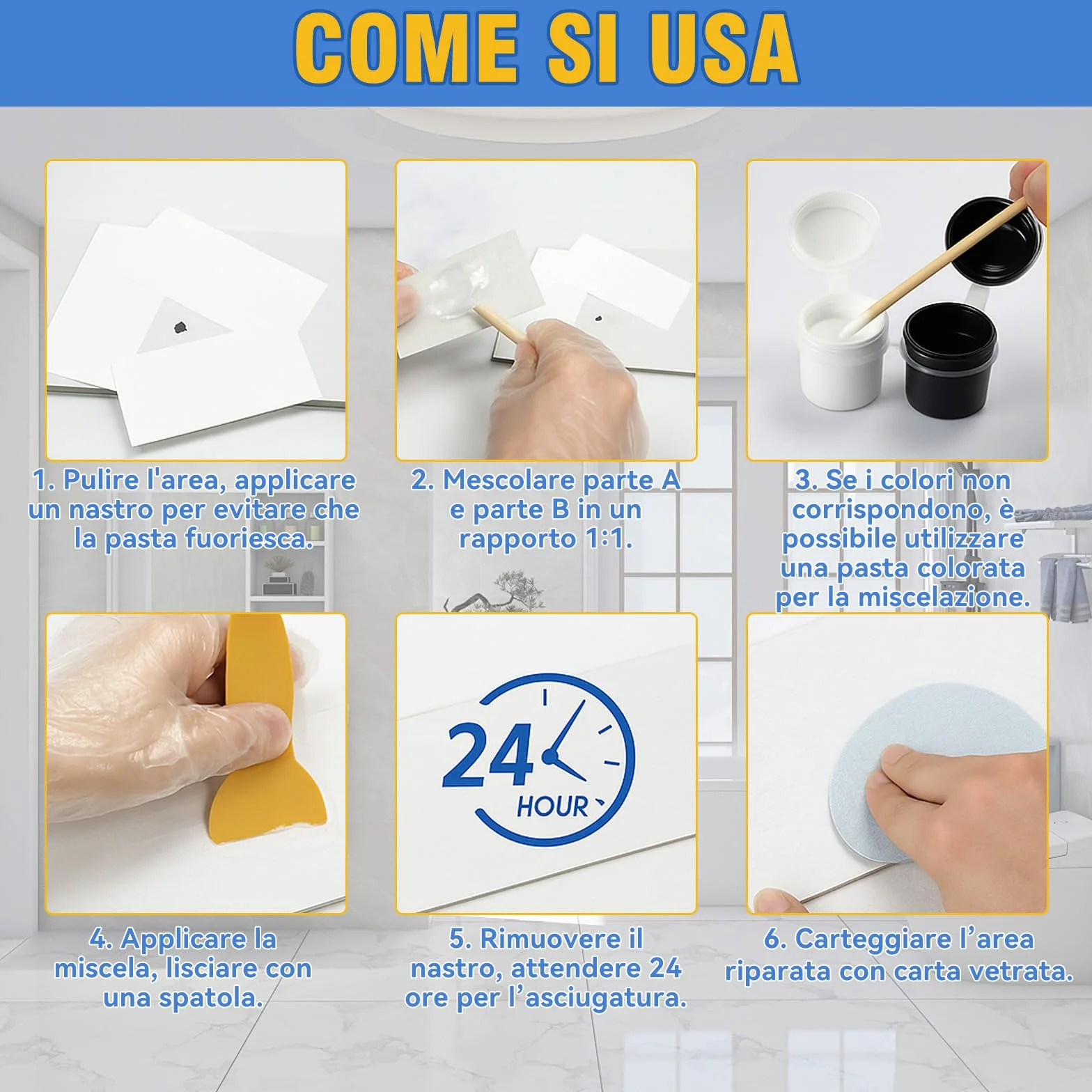 prowithlin Kit Riparazione Piastrelle, Riparazione Piatto Doccia Resina – Ripara Piastrelle Scheggiate, Ripara Gres Porcellanato, Ripara Ceramica Lavandino – Impermeabile, Colore Regolabile (1)