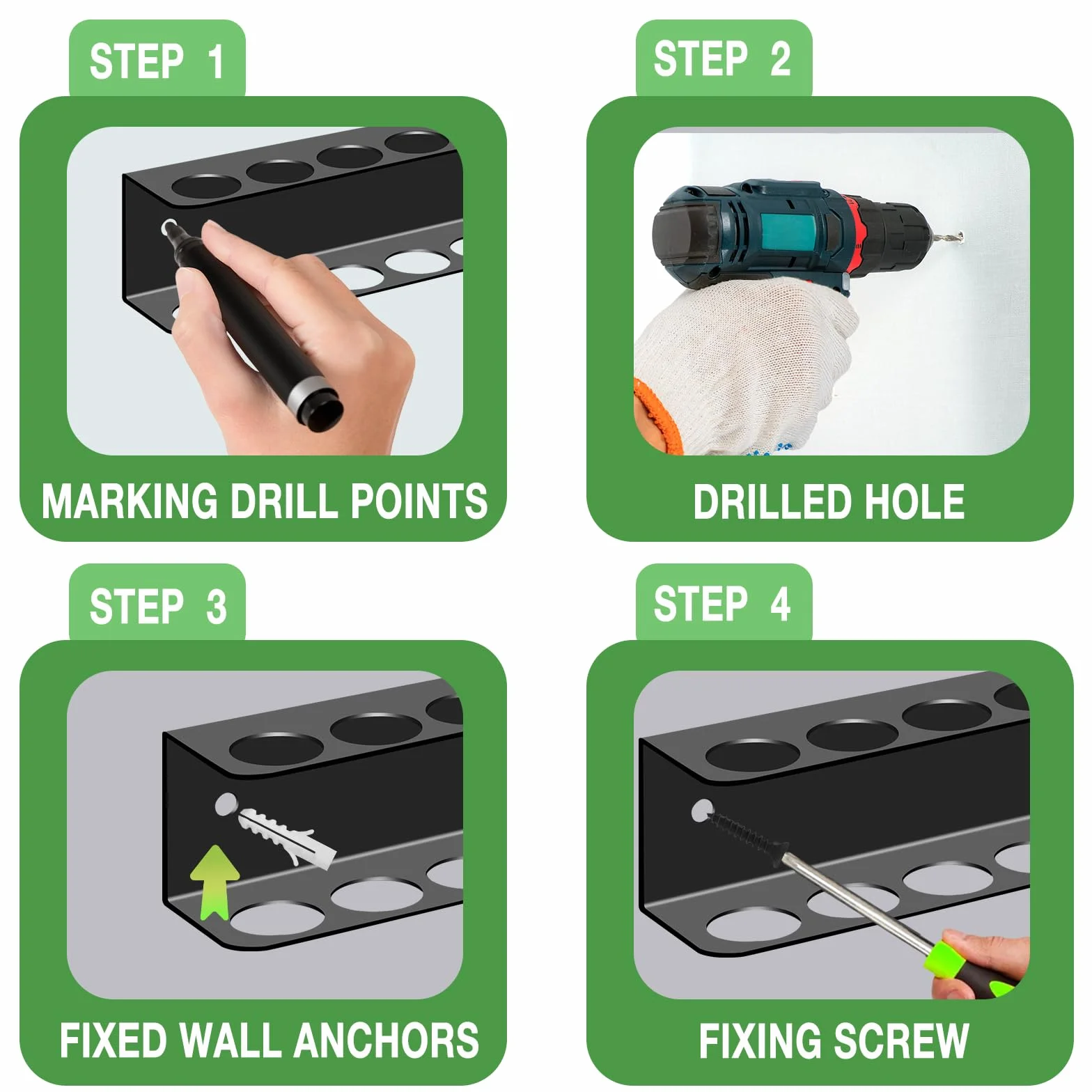 Supporto per pinza da parete, set da 2 pezzi, 14 fori, da parete, organizer per chiavi a pinza, supporto per cacciavite con tubi di espansione, supporto per attrezzi per garage, officina, banco da