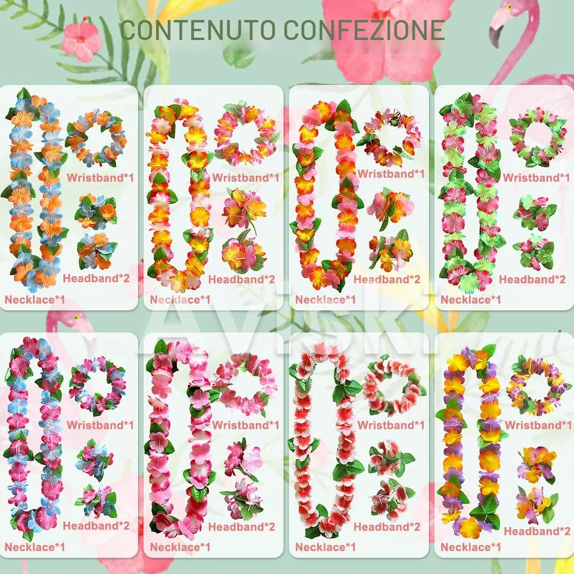 Aviski 32 pezzi Leis decorazioni collana di fiori, braccialetti a fascia per feste hawaiane tropicali beach party hawaiano notte bar vacanza spiaggia