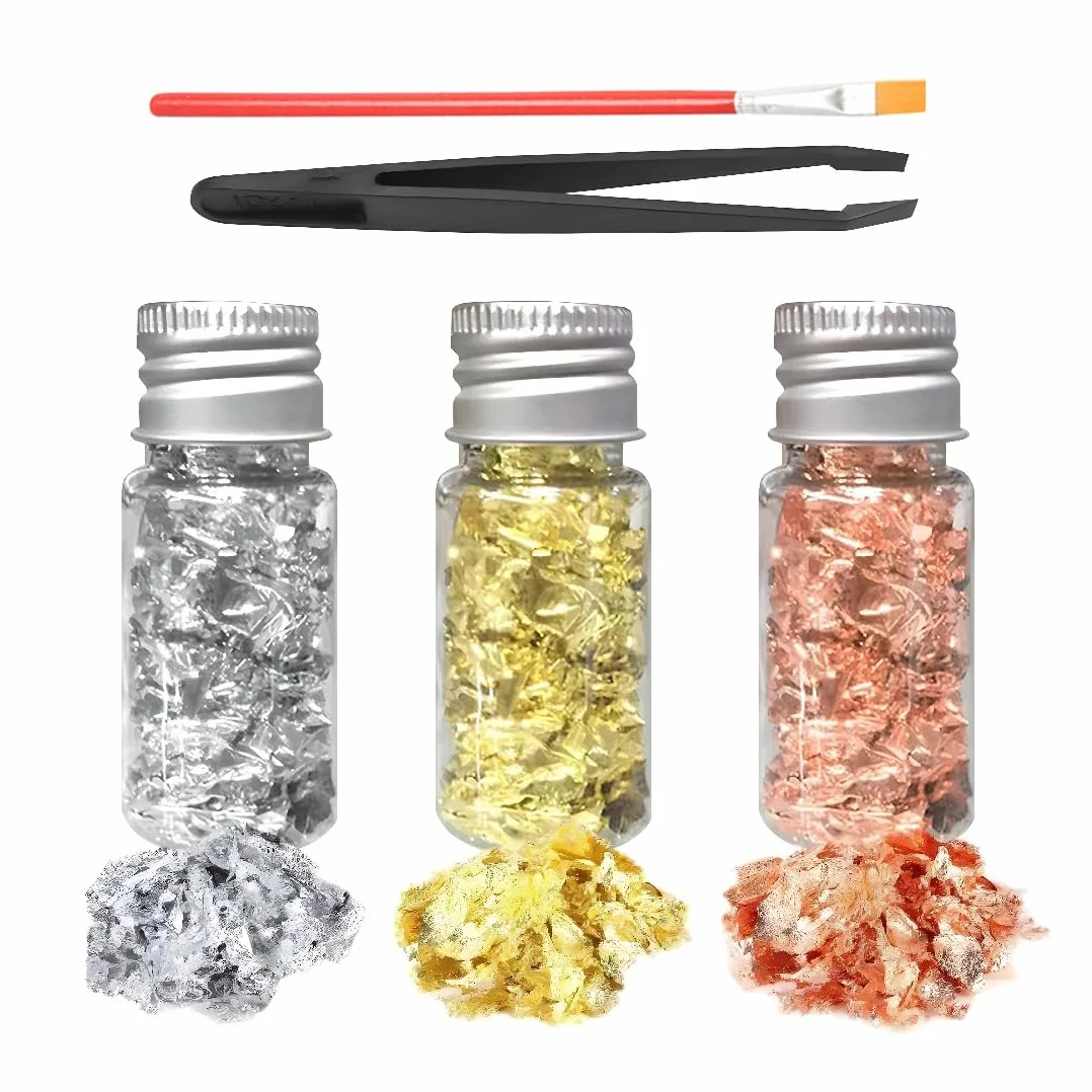 EIHI 3 Bottiglie Oro Commestibile Foglia D'Oro Per Decorazione Torte Fai Da Te - Pellicola Decorativa Per Artigianato Con Clip E Pennello