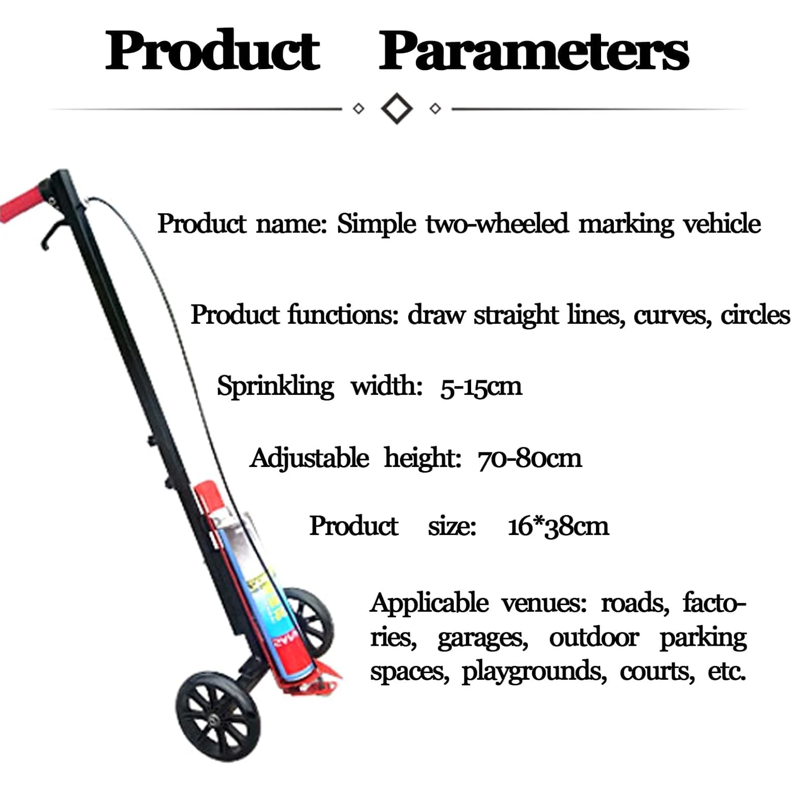 Macchina per marcatura della vernice spray stradale - disegna linee rette, curve, cerchi per strade, fabbriche, garage, stadi