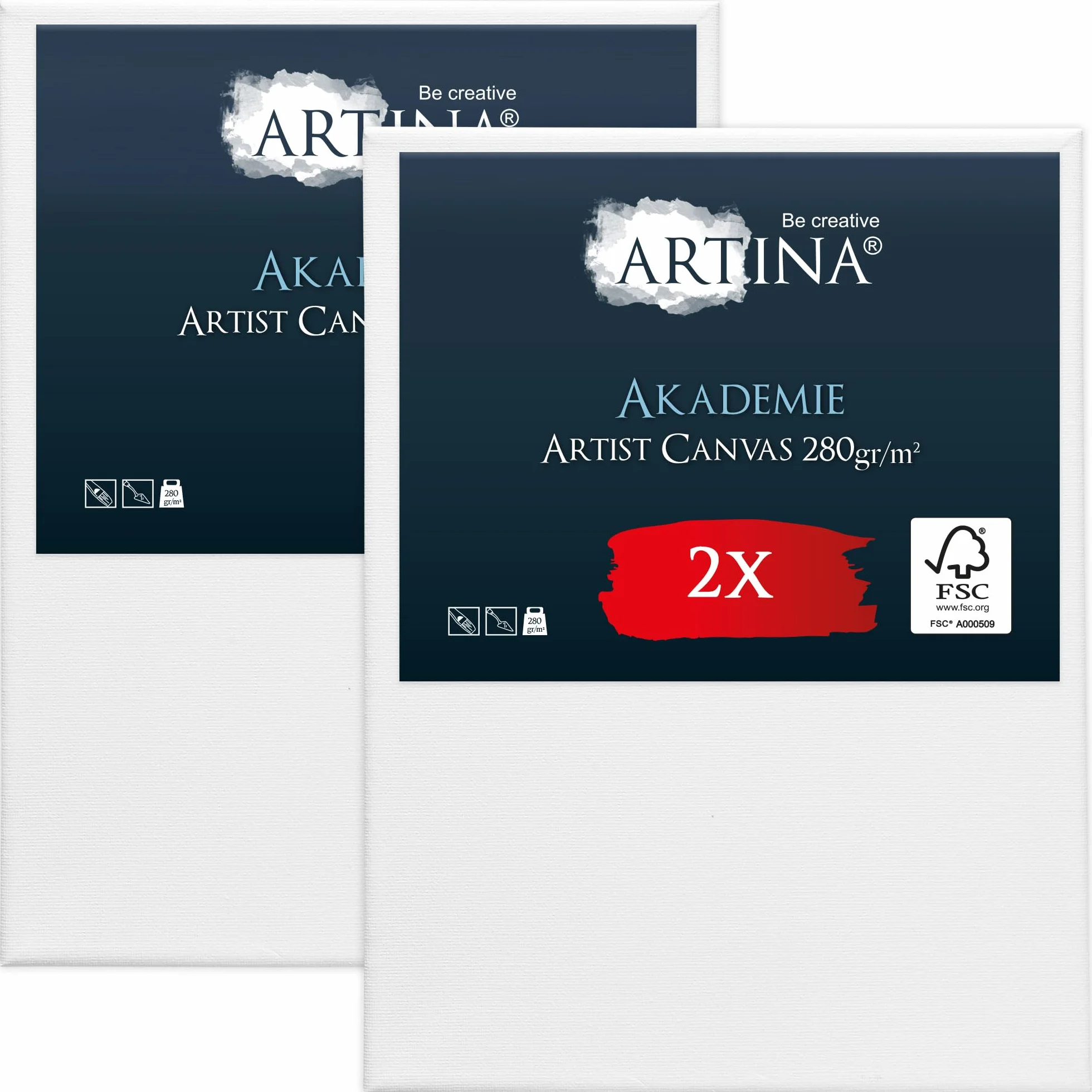 Artina Set da 2 Tela per Dipingere 70x100 cm - 100% Cotone 280g/m² – Telaio in Legno Certificato FSC – Non Si deforma – Canvas Tela Bianca Tele per Pittura – Tele per Dipingere Grandi Akademie