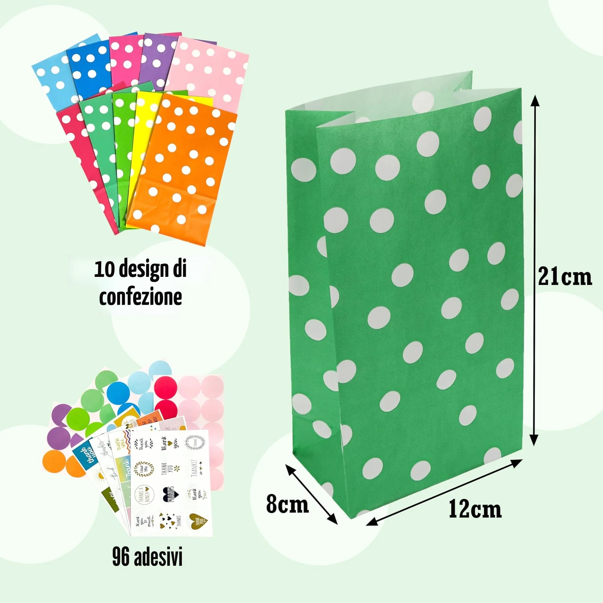 PAKNOR® Sacchetti di carta, 40 sacchetti regalo colorati con 96 adesivi, sacchetti di caramelle per confezionare regali, regali di compleanno per bambini, matrimoni, feste, ecc