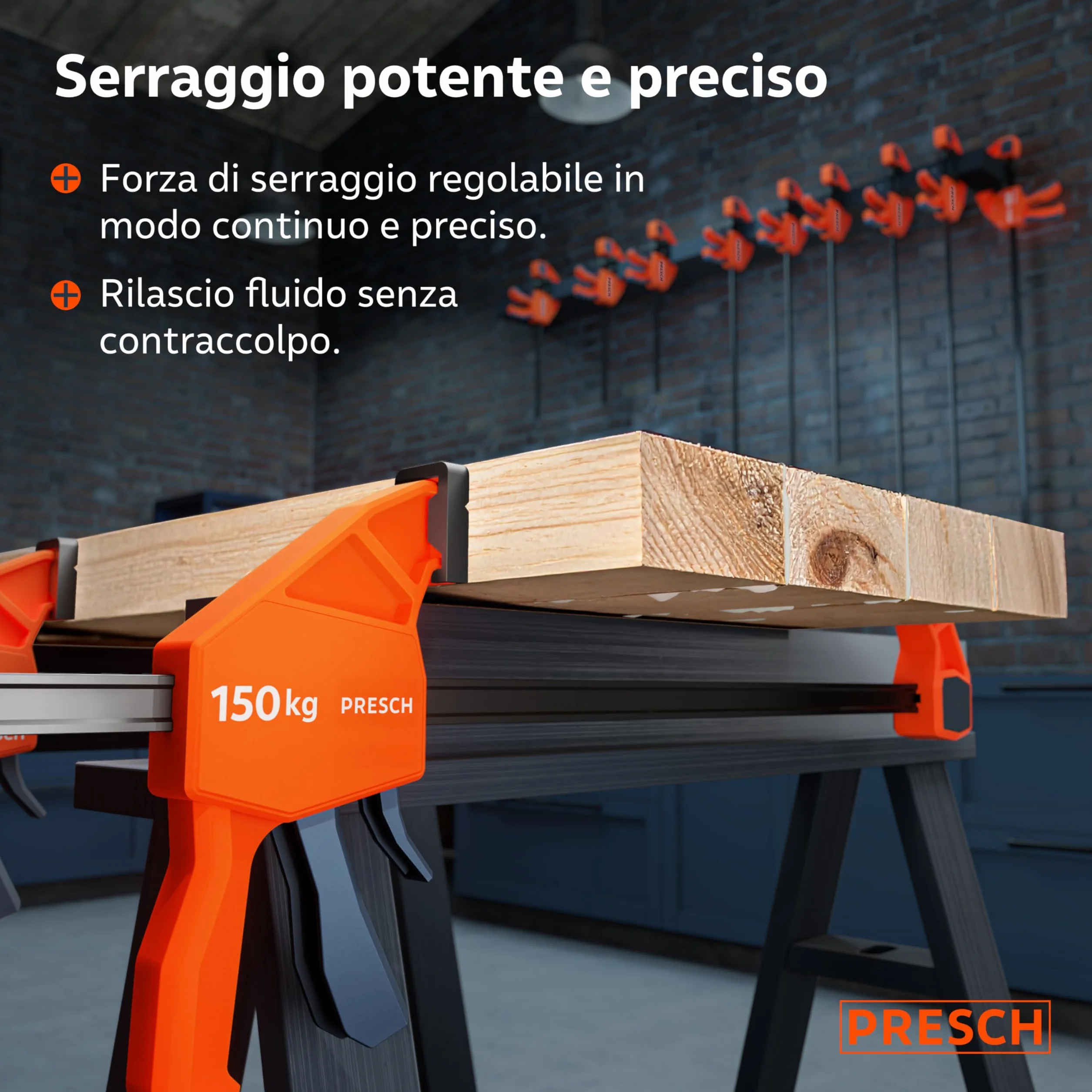Presch Morsetti da falegname 300mm e 600mm 4 pz - Set di morsetti con forza di serraggio di 150 kg - Acciaio al carbonio e corpo rinforzato in fibra di vetro - Con funzione divaricazione