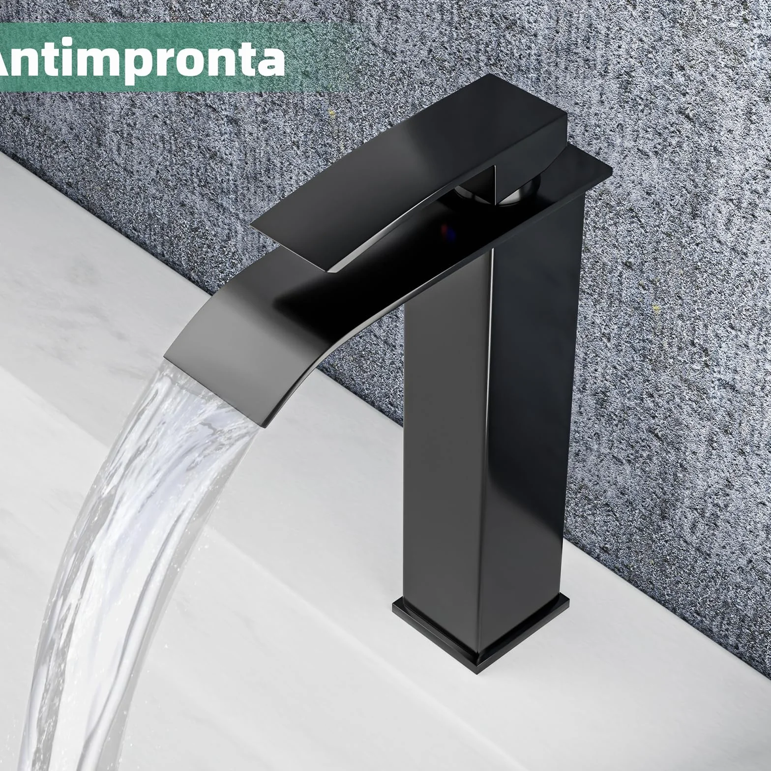 VOLTIX Rubinetto per Bagno a Cascata - Miscelatore Monocomando per Lavabo con Risparmio Idrico - Regolabile per Acqua Calda e Fredda - Rubinetto Lavabo Moderno Design Elegante per Bagno (Nero/Alto)