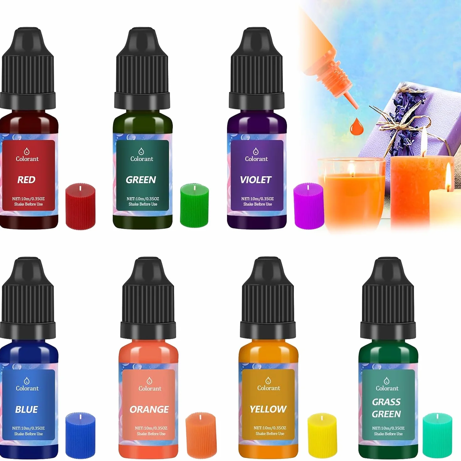 7 Pezzi Coloranti per Candele, Colorante Liquido Per Fare Candele, per La Realizzazione in Cera di Soia, Colorante, 10ML
