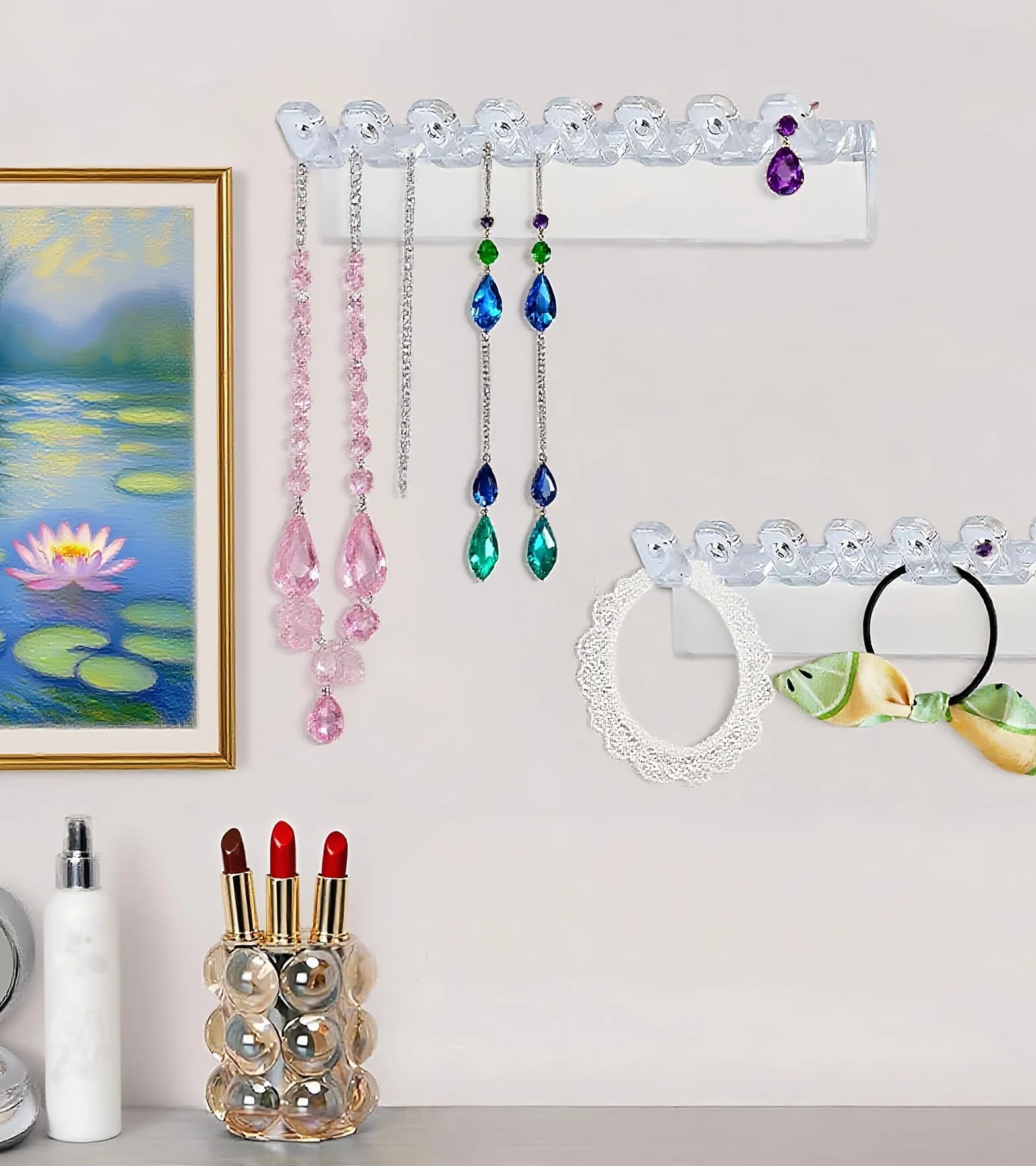 Porta Collane Autoadesivo 3 Pezzi Organizer Gioielli Trasparente Acrilico Portaorecchini Anelli Bracciali Orecchini