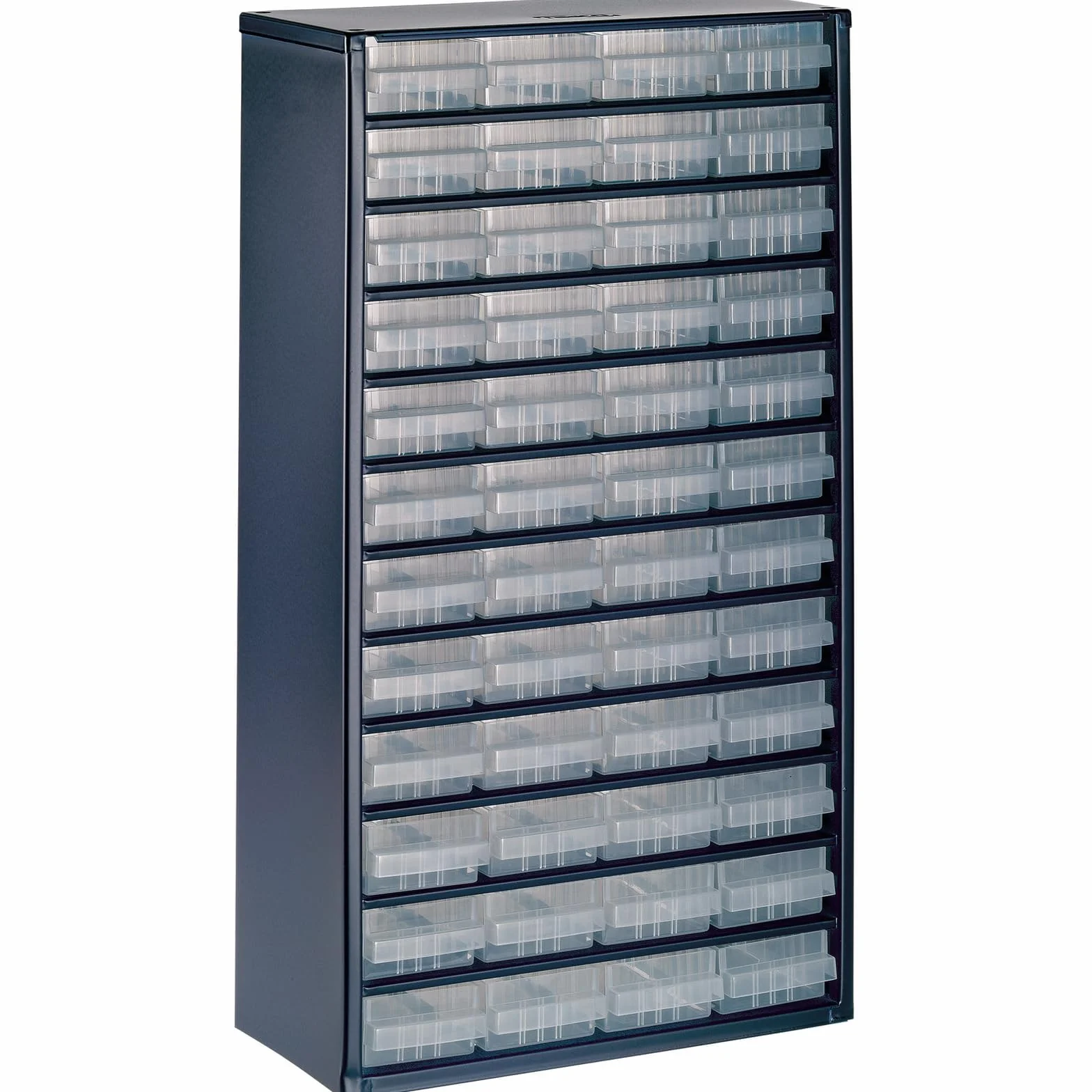 Raaco Cassettiera Porta Minuteria C12-48, 39.6 kg Capacità, 15 x 30,6 x 55.2 cm, 48 Cassetti Trasparenti, Cassettiera Attrezzi in Acciaio per Officina, Organizer Minuteria da Parete