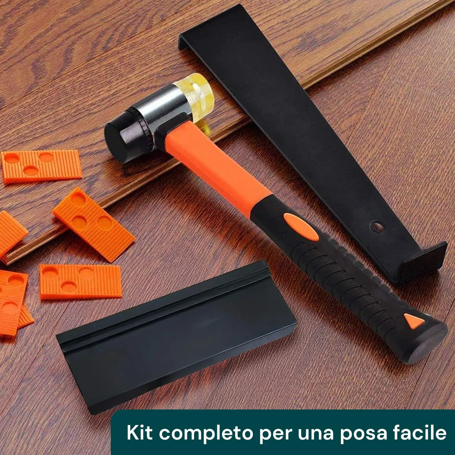 Avilia – Kit 43 Pezzi per Pavimento Laminato con Martello Ergonomico, Distanziatori a Cuneo, Blocco di Battuta e Tiralame per Installazione Fai-da-Te Precisa e Ordinata