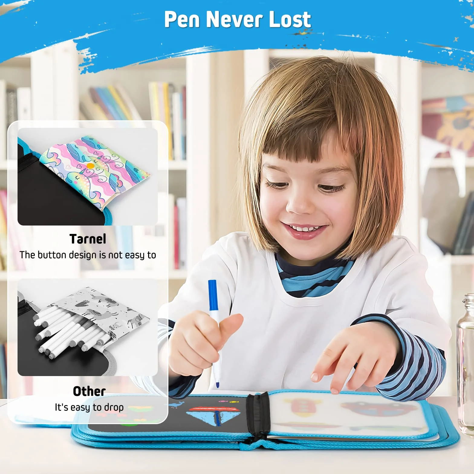 Doodle Giocattoli Portatile da Disegno per Bambini, Libro di Pittura Riutilizzabile 12 Penne Colorate Cancellabili 14 Pagine