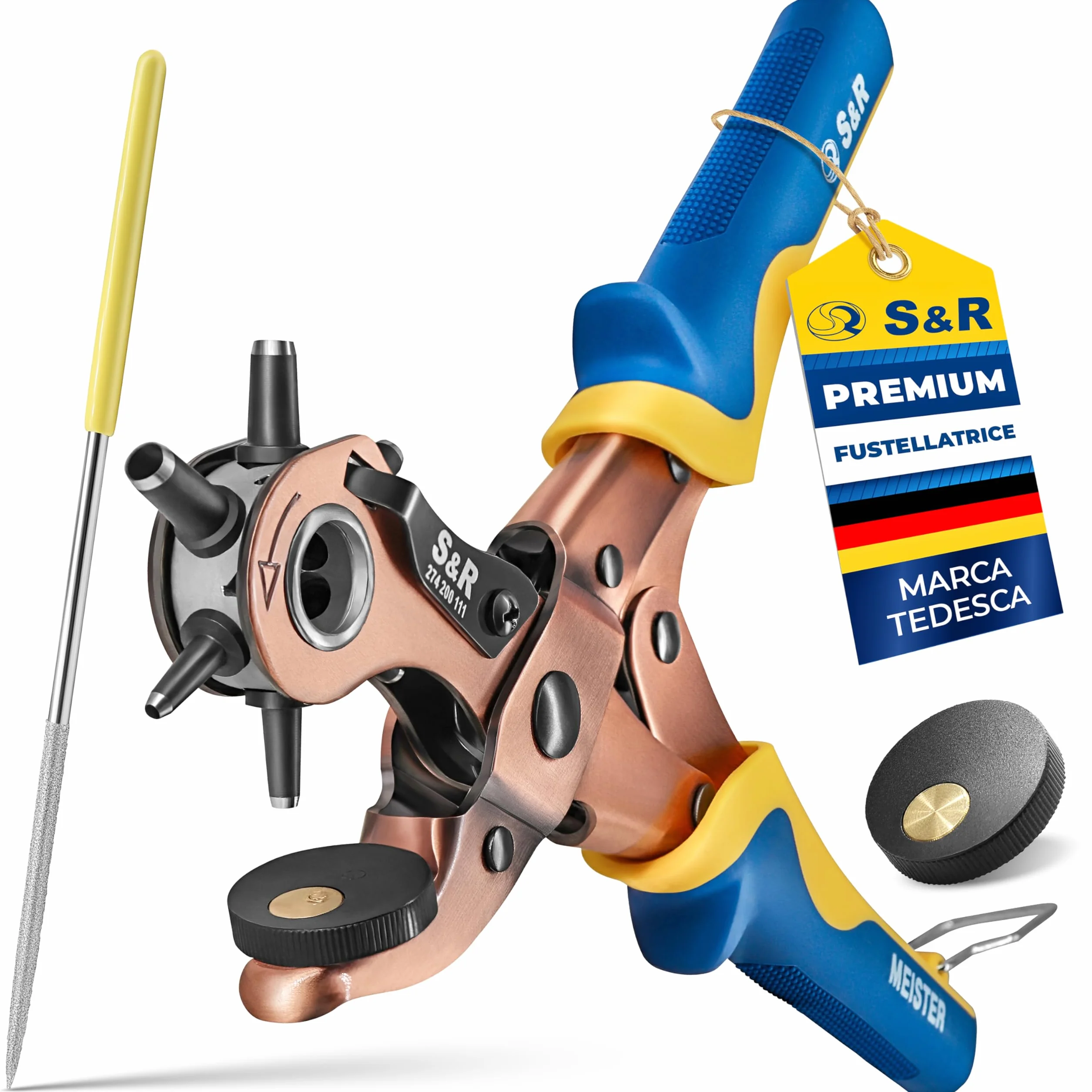 S&R Fustellatrice Buca Cinture Fori Tondi per Cuoio Pelle Plastica 6 Fustelle 2-4,5 mm