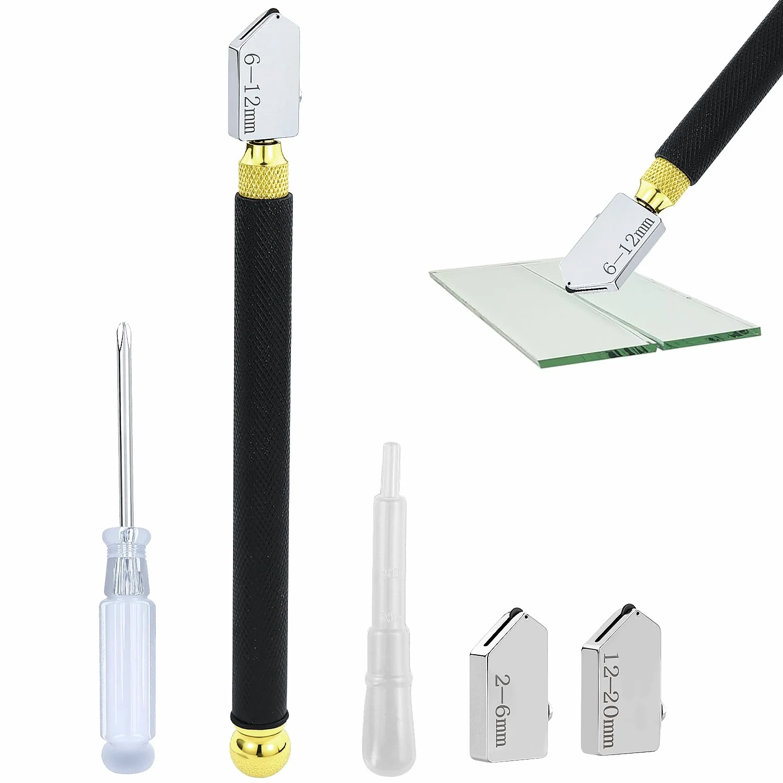 Taglierina in Vetro, Taglia Vetro Piastrelle, 5 Pezzi Strumento Tagliavetro, Testa da Taglio da 2 mm a 20 mm, Tagliavetro per Vetro, Glass Cutter per Vetro Piastrelle Specchio