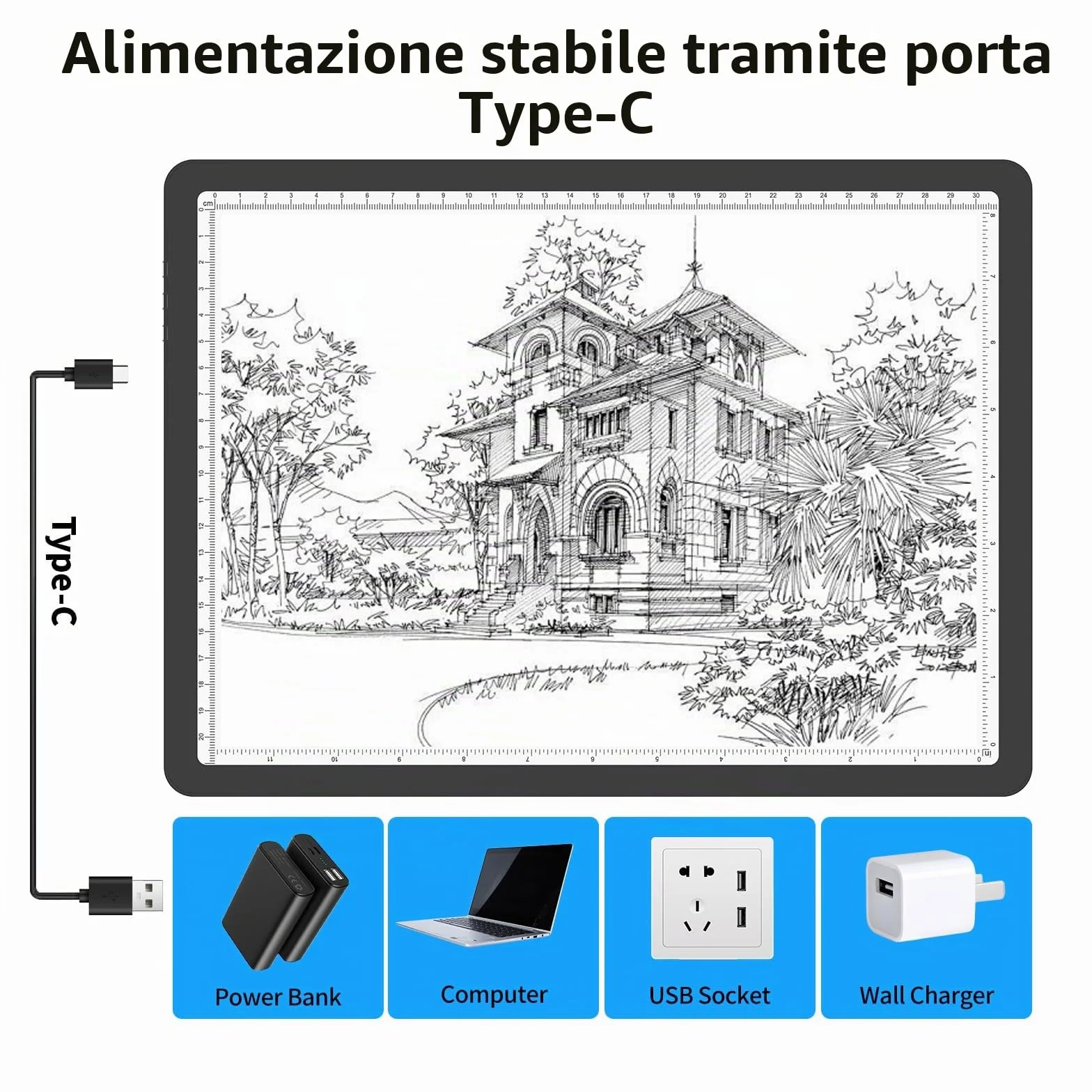 TOHETO Tavolo luminoso A4 per pittura con diamanti, blocco luminoso magnetico super luminoso con pulsanti laterali, scatola luminosa per tracciatura e disegno, tavolo luminoso cablato per schizzi