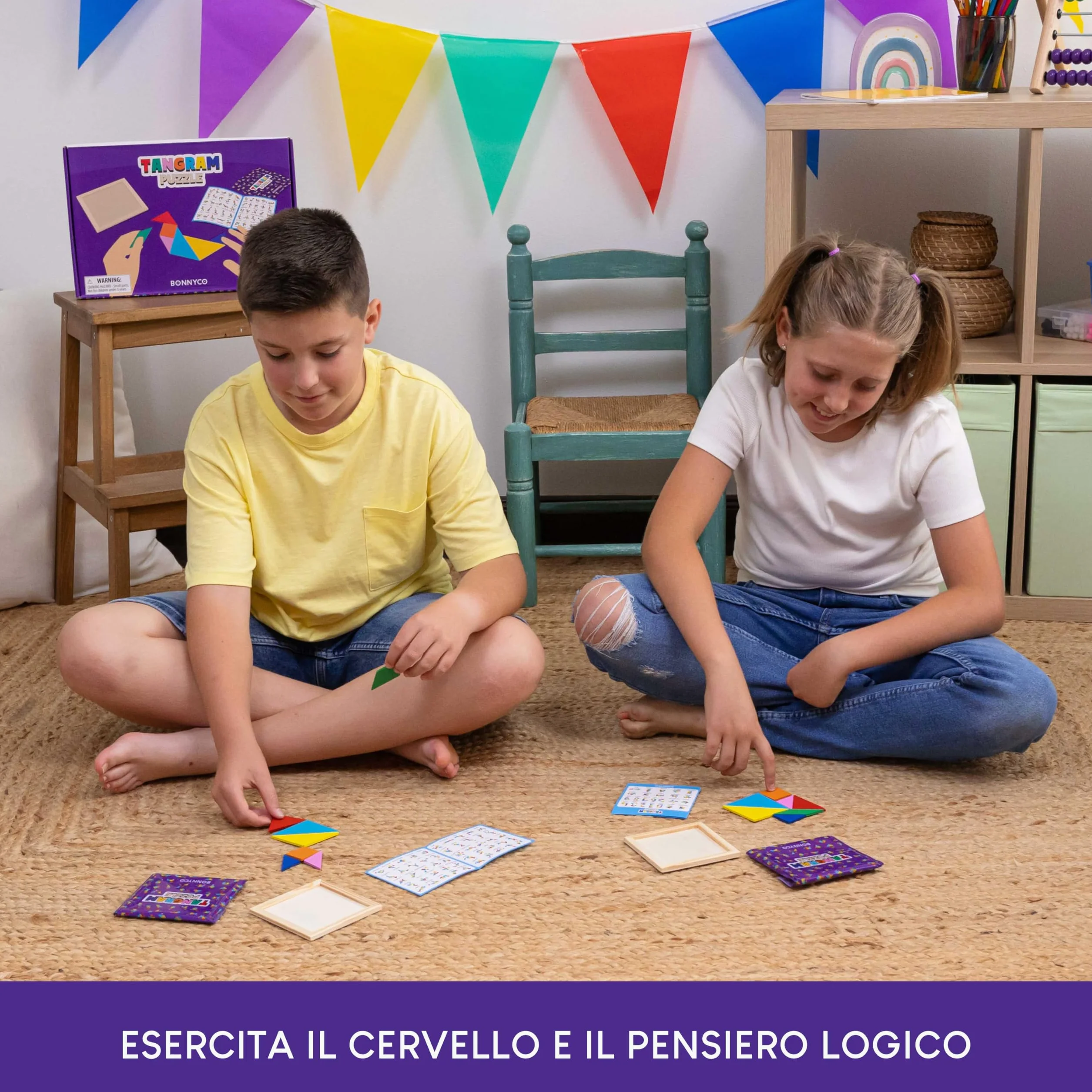 BONNYCO Tangram Legno Bambini Pack 30 Gadget Compleanno Bambini. Mini Giochi Regalini Fine Festa Compleanno, Regalino Fine Festa Invitati. Persierini Giochini per Feste, Mini Puzzle Gadget Scuola